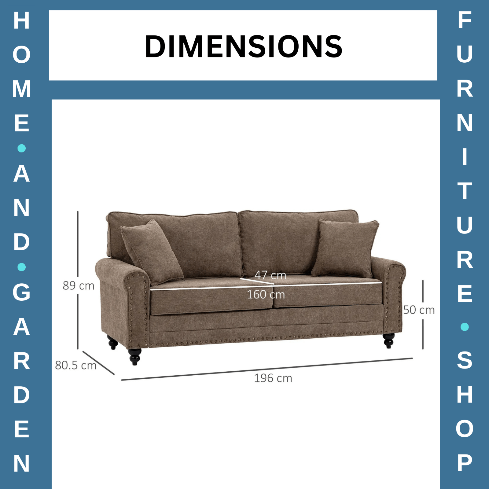 Brown 3 Seater Fabric Sofa for Living Room Settee Throw Pillow Thick Comfy Seats - Home and Garden Furniture Shop - rustic - furniture