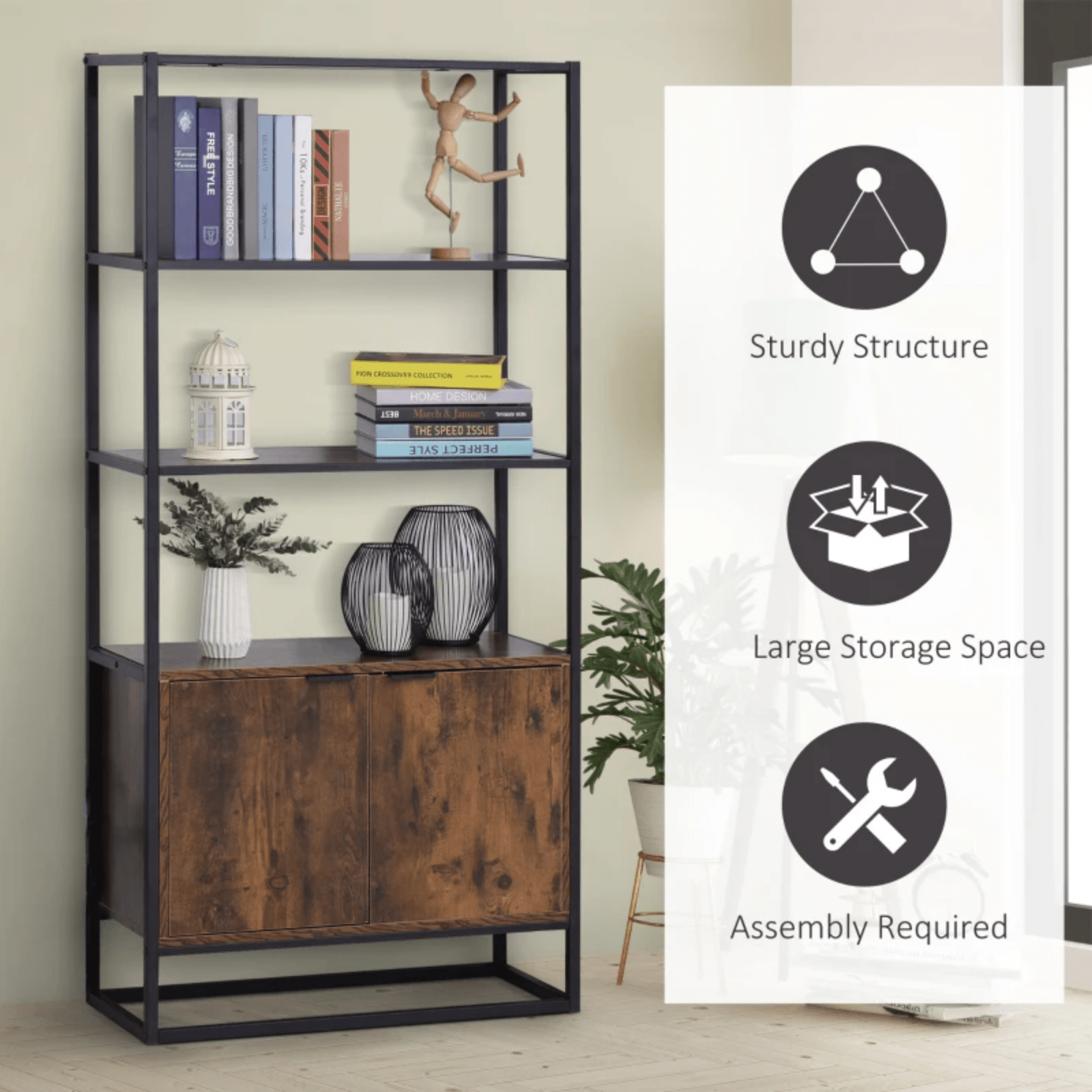Brown Large Industrial Bookcase Storage Cabinet Metal Tall Shelving Display Unit - Home and Garden Furniture Shop - rustic - furniture
