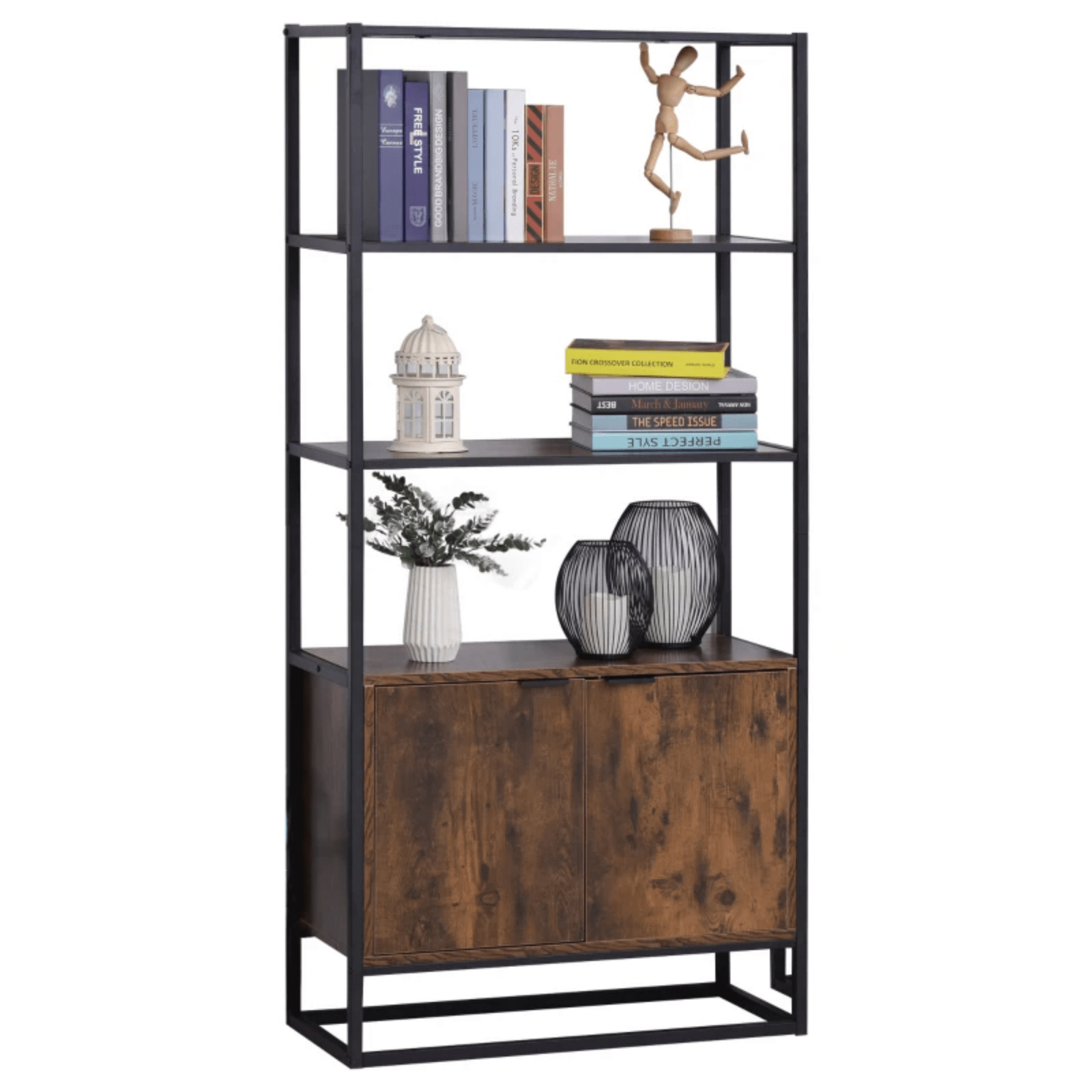 Brown Large Industrial Bookcase Storage Cabinet Metal Tall Shelving Display Unit - Home and Garden Furniture Shop - rustic - furniture