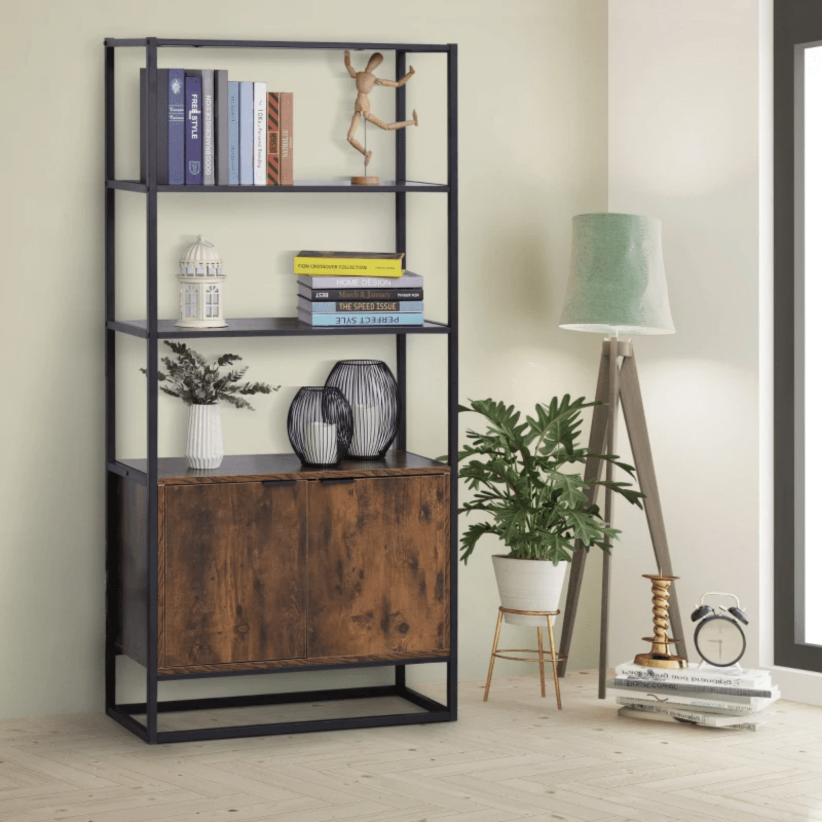 Brown Large Industrial Bookcase Storage Cabinet Metal Tall Shelving Display Unit - Home and Garden Furniture Shop - rustic - furniture