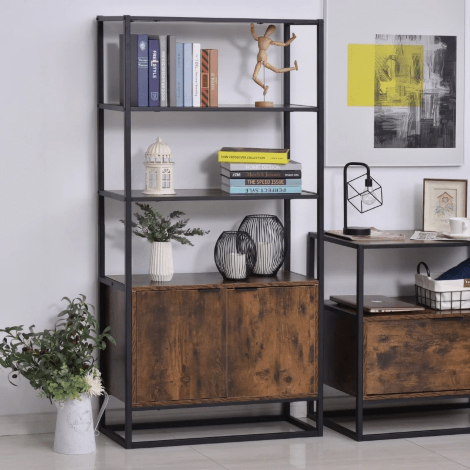 Brown Large Industrial Bookcase Storage Cabinet Metal Tall Shelving Display Unit - Home and Garden Furniture Shop - rustic - furniture