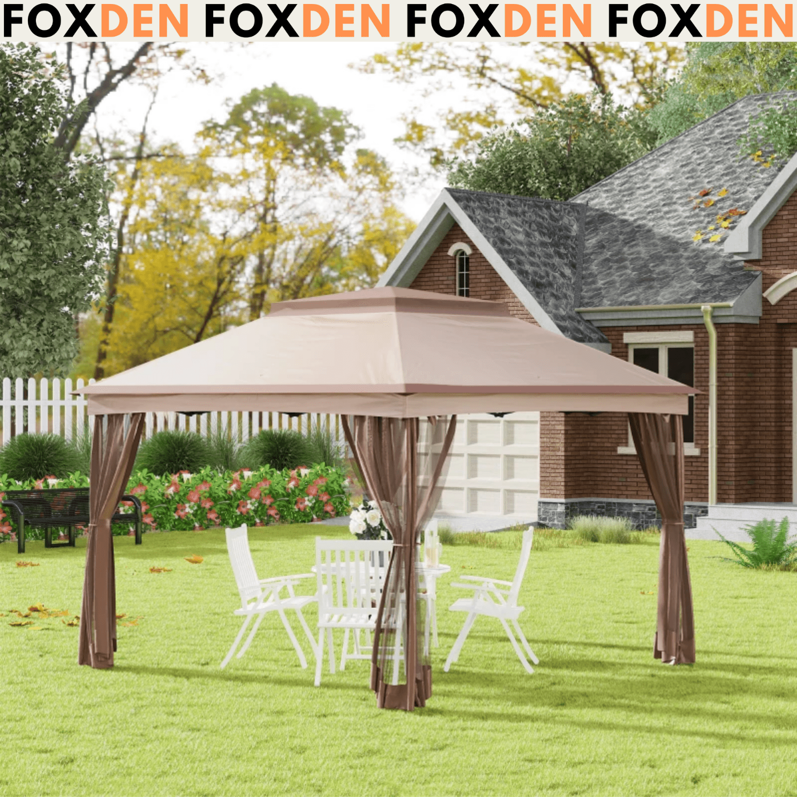 Brown Outdoor Garden Folding Tent Heavy Duty Pop Up Gazebo w Sides Party Patio - Home and Garden Furniture Shop - #rustic - furniture#