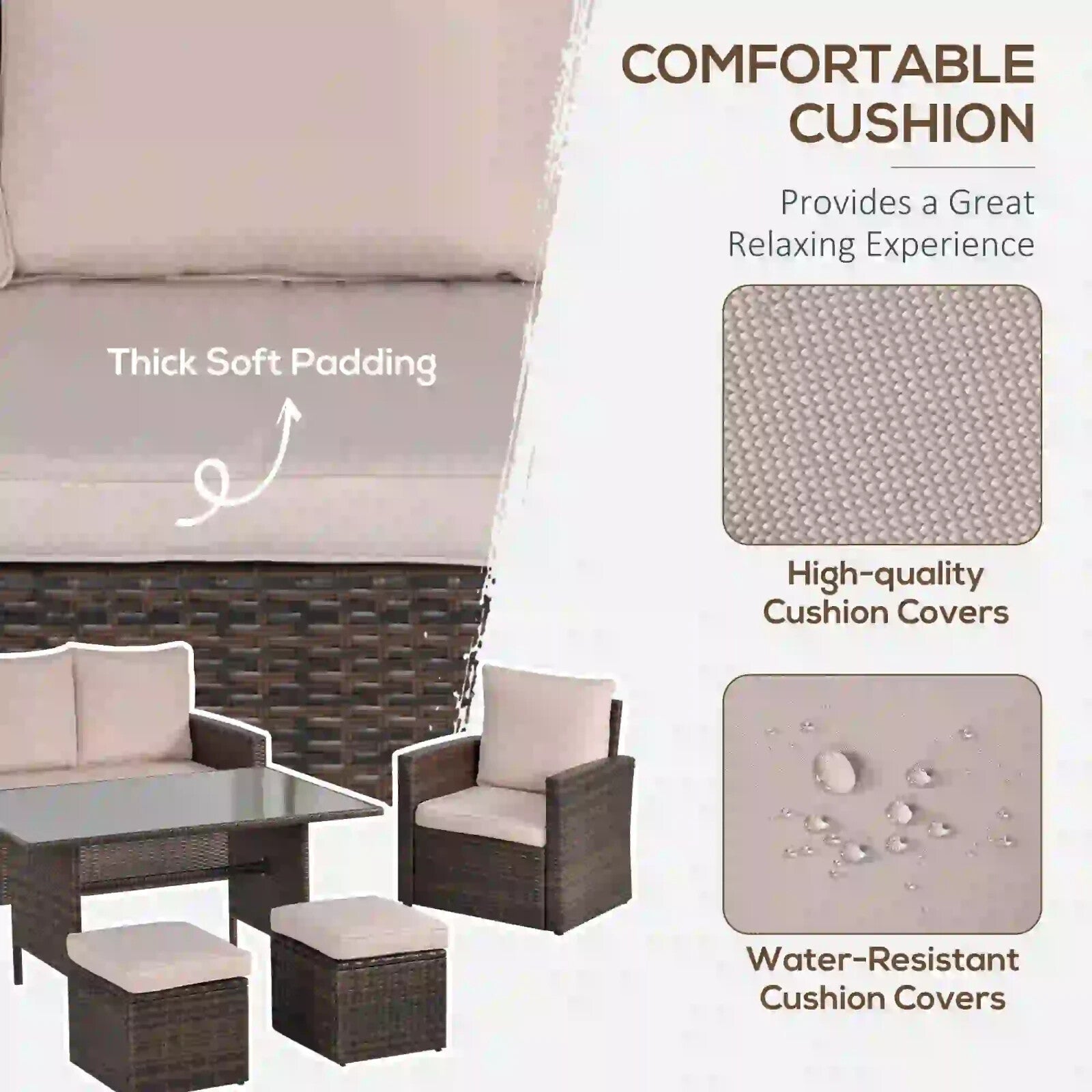 Brown Rattan Furniture Patio Sofa Set with Glass Dining Table & Chairs Cushion - Home and Garden Furniture Shop - rustic - furniture