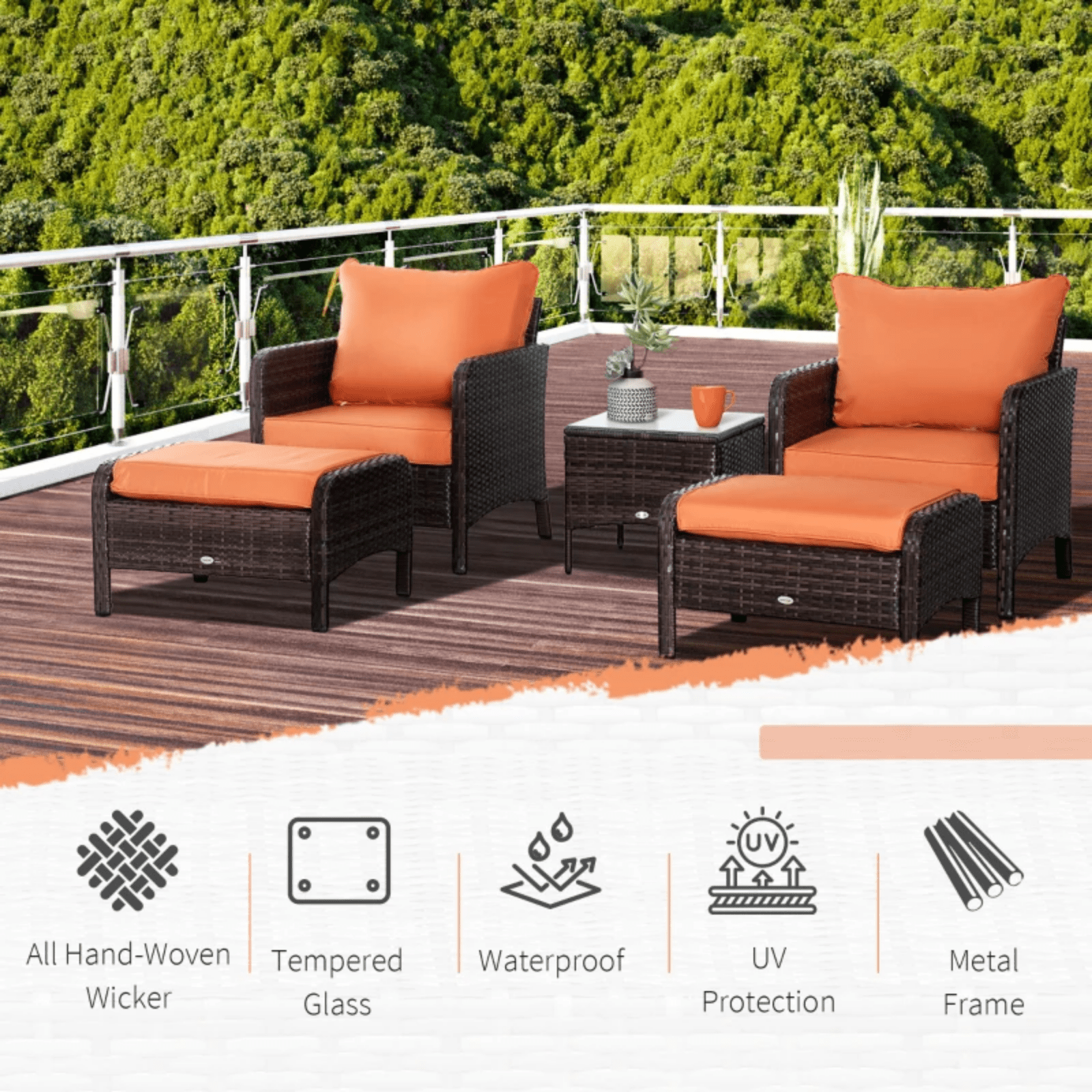 Brown Rattan Outdoor Patio Furniture Set Wicker 2 Armchairs Footstools Table Set - Home and Garden Furniture Shop - #rustic - furniture#