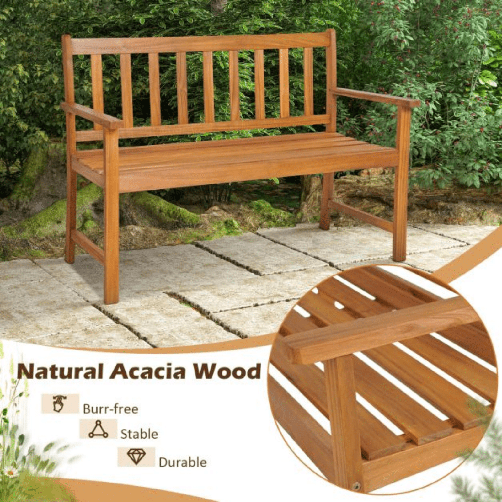 Brown Wooden Garden Bench Traditional 2 Seater Outdoor Patio Furniture Seating - Home and Garden Furniture Shop - #rustic - furniture#