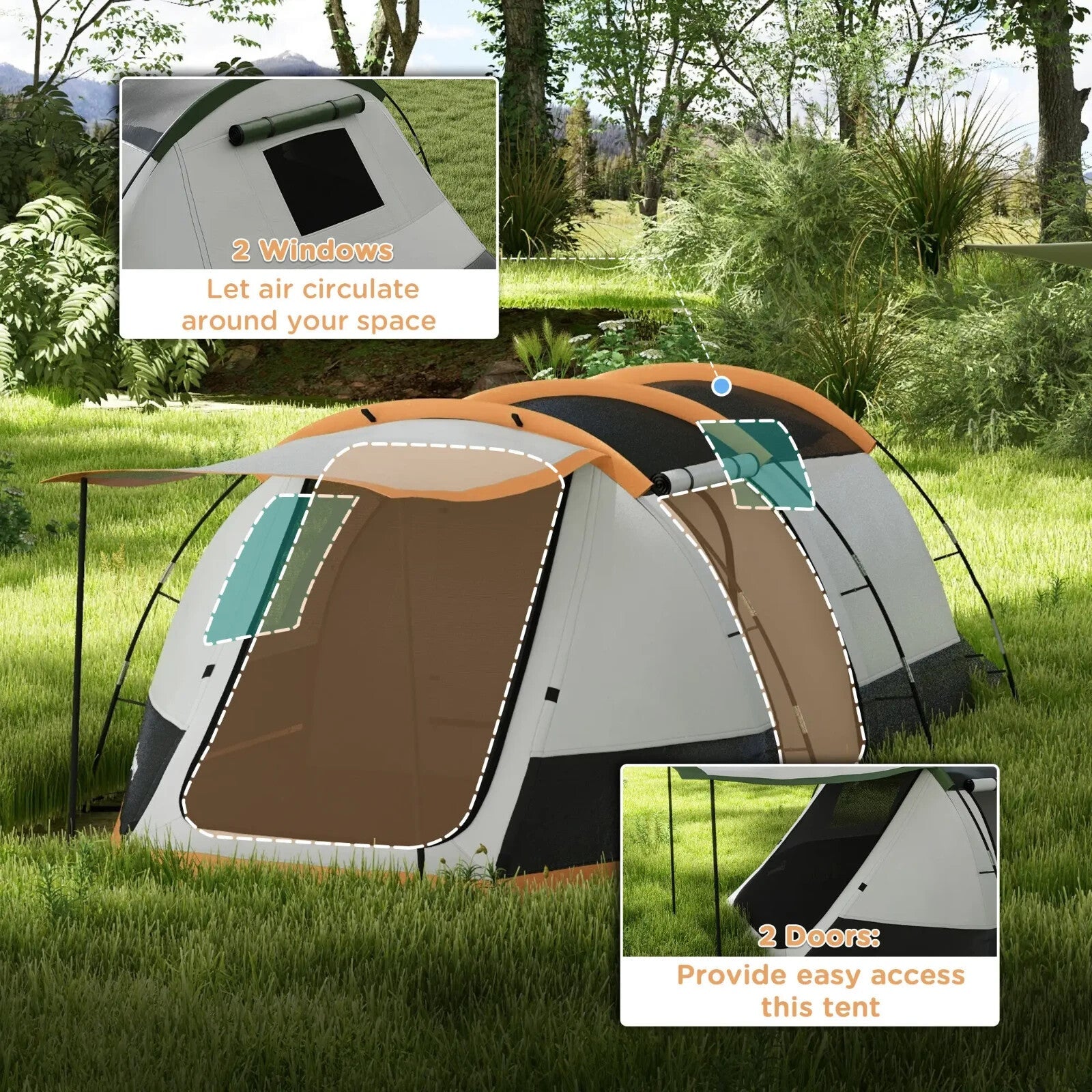 Camping Tent 3 Man Person Tunnel Tent Porch Waterproof Hiking Shelter Carry Bag - Home and Garden Furniture Shop - rustic - furniture