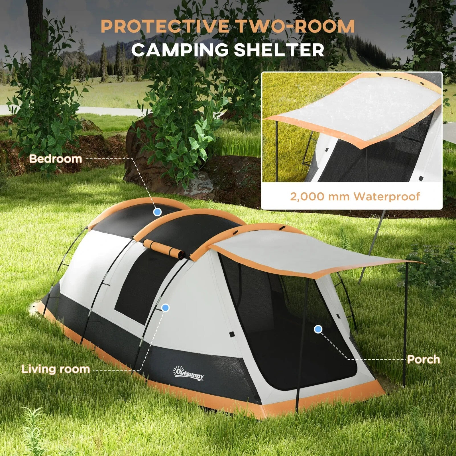 Camping Tent 3 Man Person Tunnel Tent Porch Waterproof Hiking Shelter Carry Bag - Home and Garden Furniture Shop - rustic - furniture
