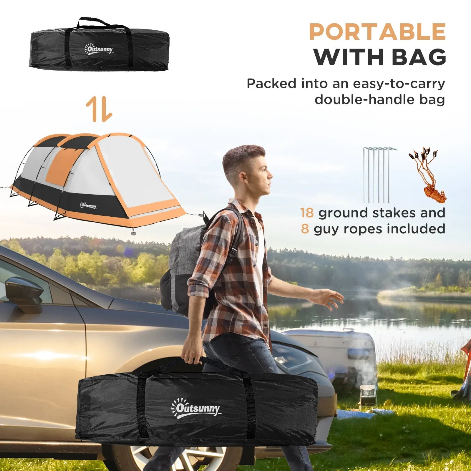 Camping Tent 3 Man Person Tunnel Tent Porch Waterproof Hiking Shelter Carry Bag - Home and Garden Furniture Shop - rustic - furniture