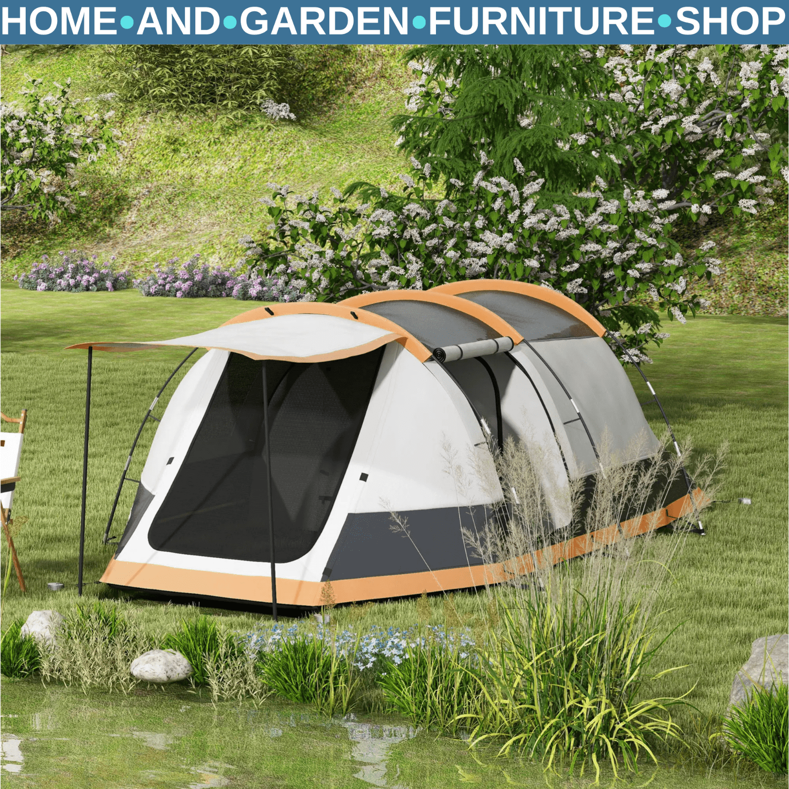 Camping Tent 3 Man Person Tunnel Tent Porch Waterproof Hiking Shelter Carry Bag - Home and Garden Furniture Shop - rustic - furniture