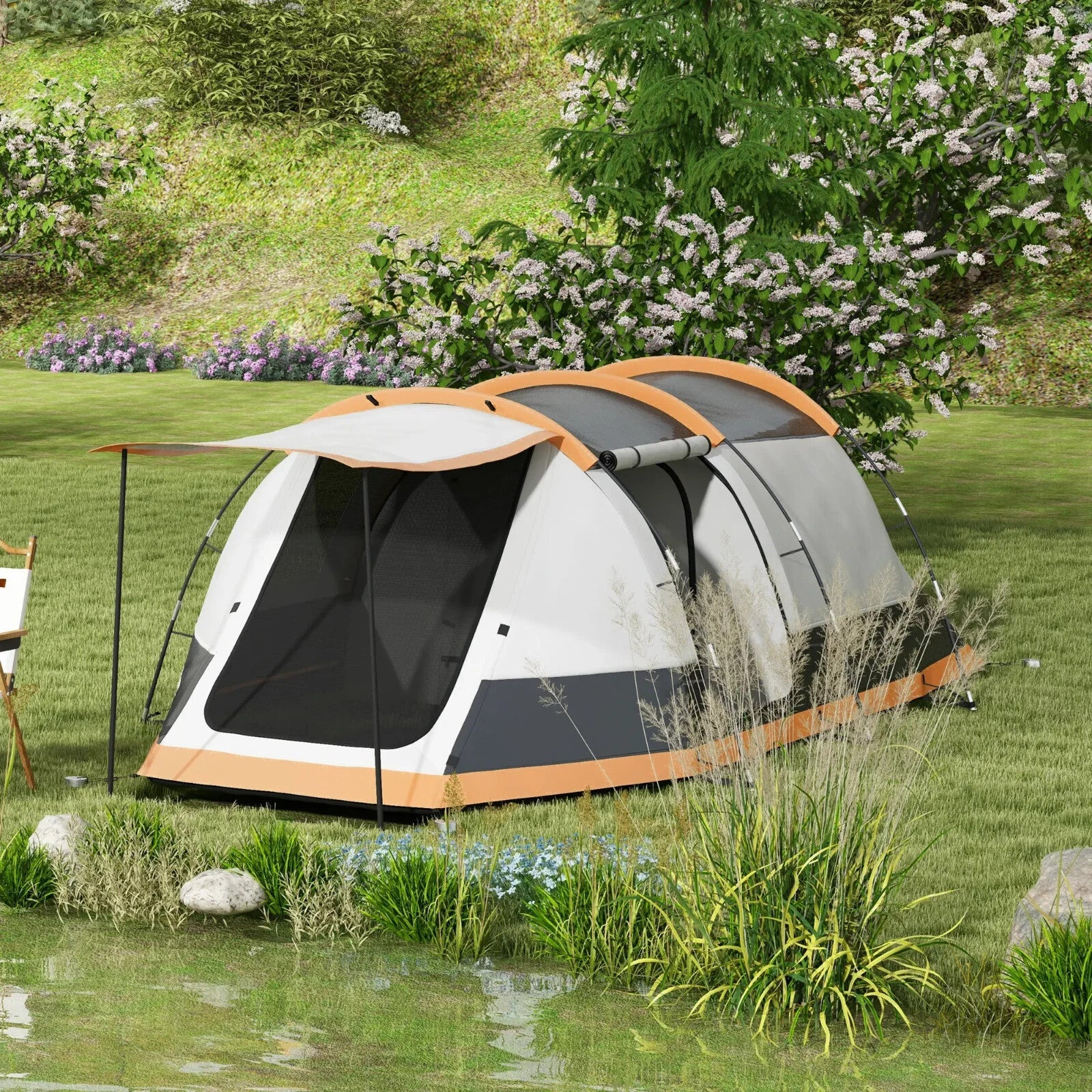 Camping Tent 3 Man Person Tunnel Tent Porch Waterproof Hiking Shelter Carry Bag - Home and Garden Furniture Shop - rustic - furniture