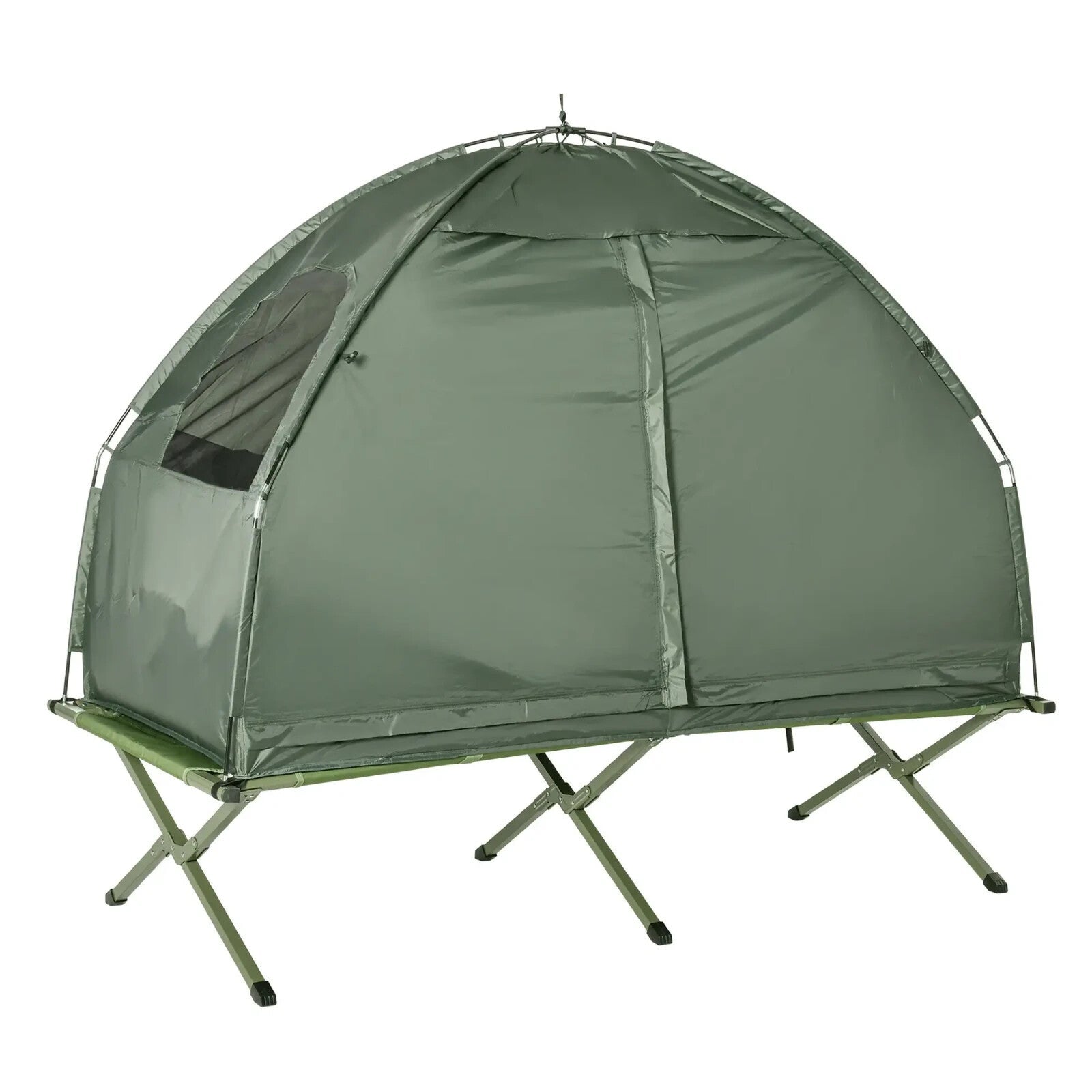Camping Tent Foldable Hiking Bed Sleeping Bag Cot with Layer Windows Army Green - Home and Garden Furniture Shop - rustic - furniture