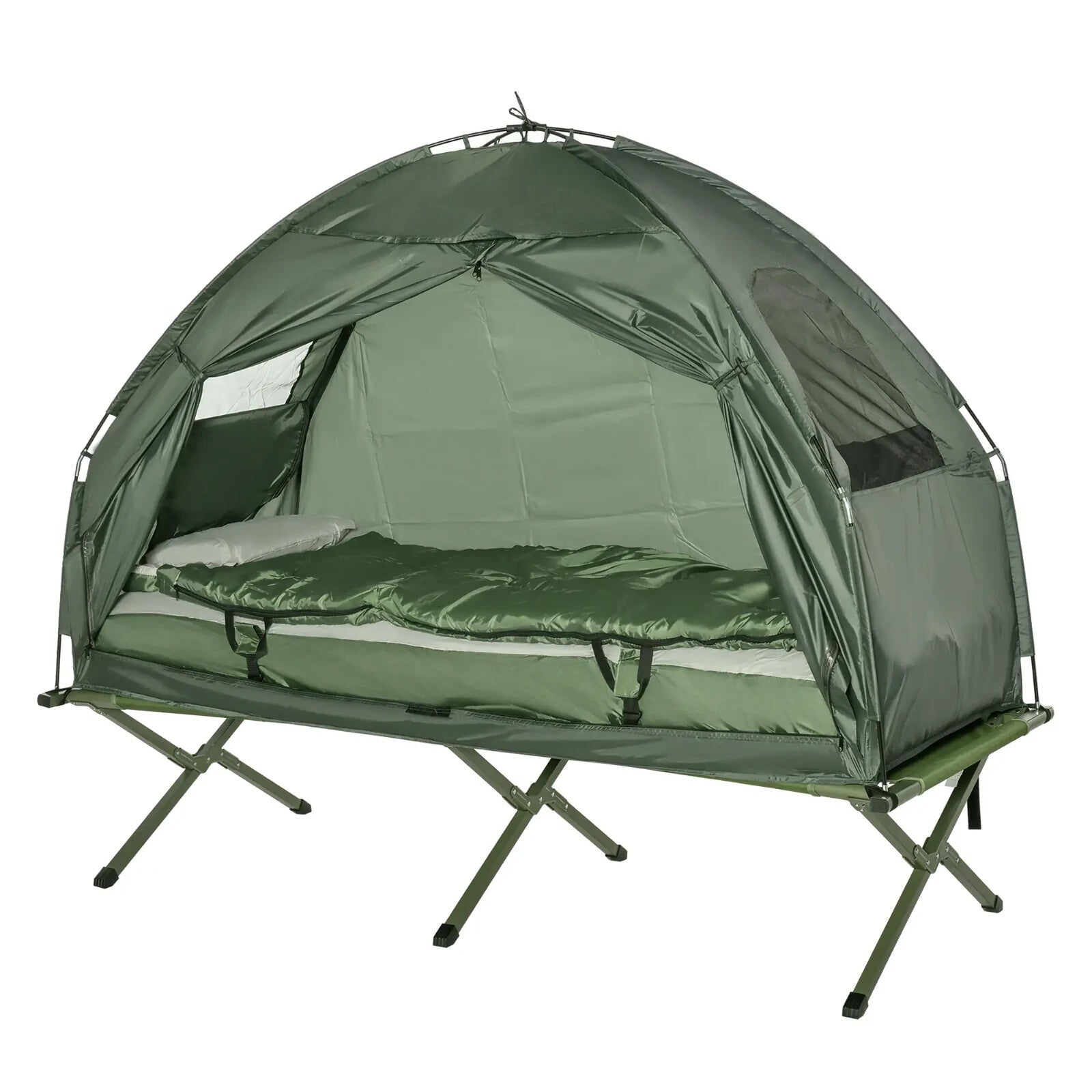 Camping Tent Foldable Hiking Bed Sleeping Bag Cot with Layer Windows Army Green - Home and Garden Furniture Shop - rustic - furniture