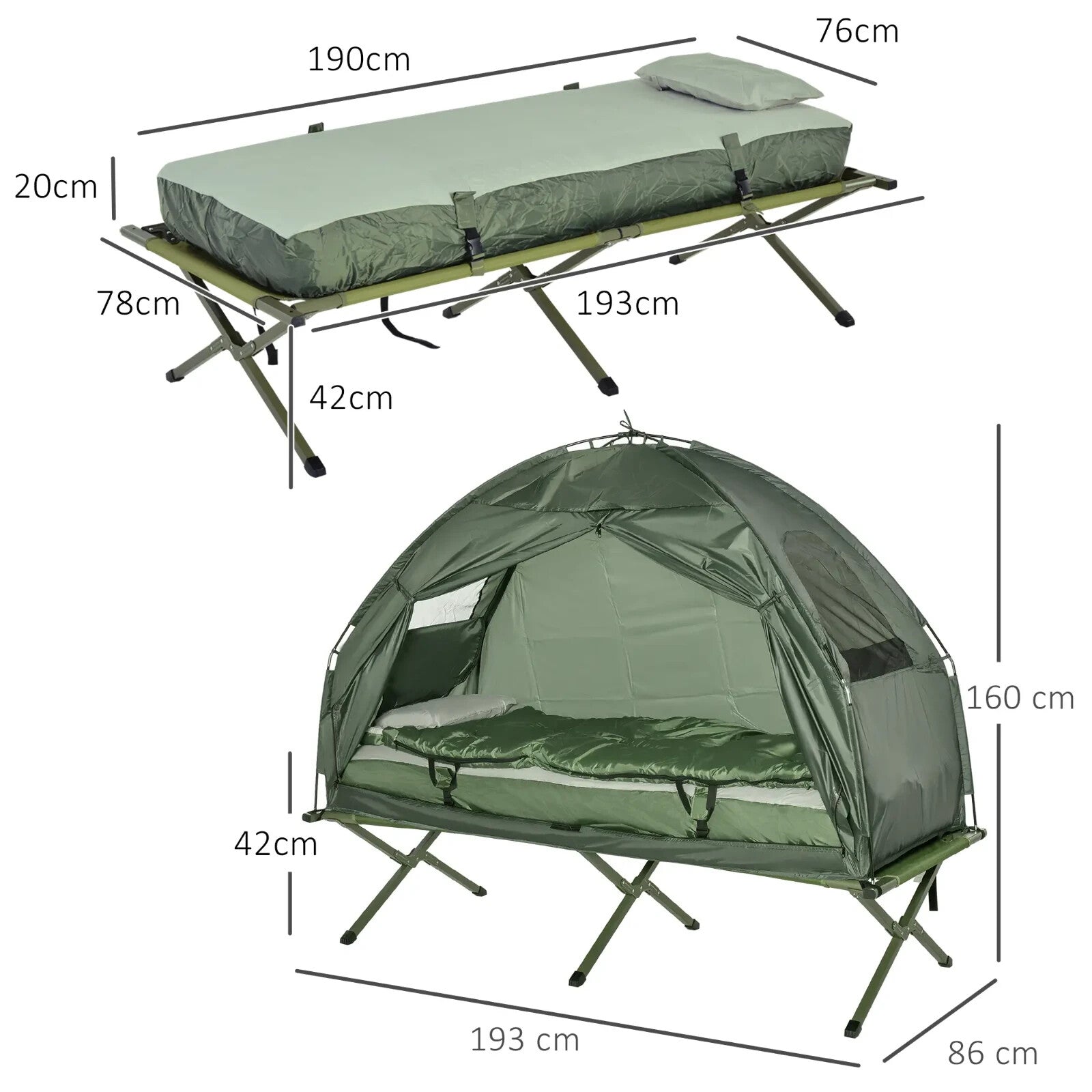 Camping Tent Foldable Hiking Bed Sleeping Bag Cot with Layer Windows Army Green - Home and Garden Furniture Shop - rustic - furniture