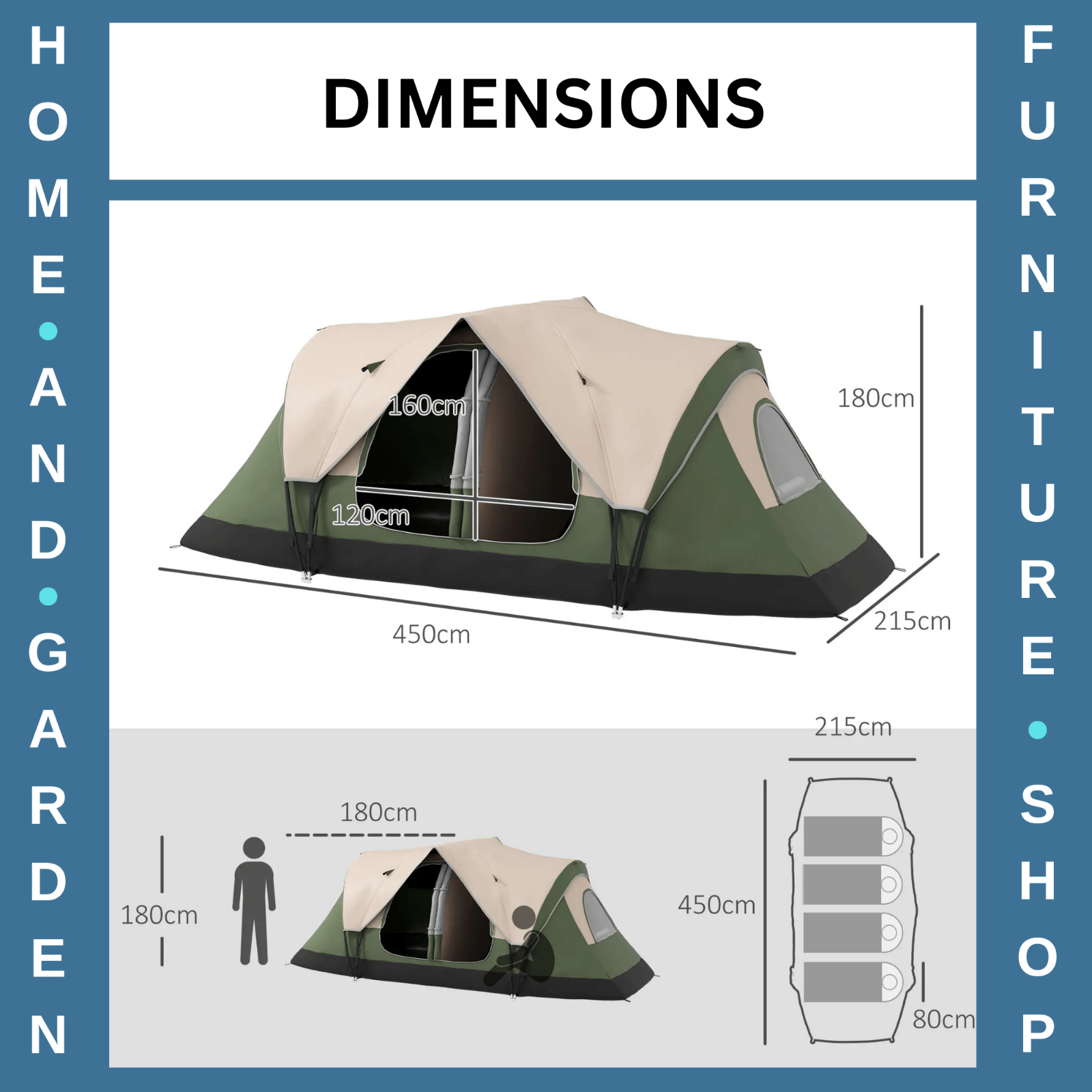 Camping Tent for 6 to 8 Man with 2000mm Waterproof Rainfly and Carry Bag Outdoor - Home and Garden Furniture Shop - rustic - furniture