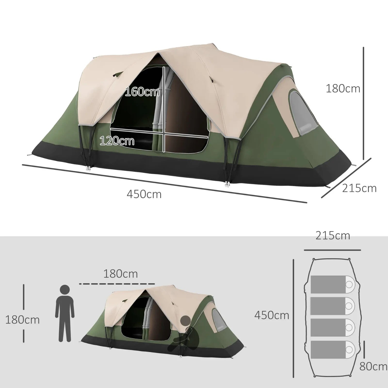 Camping Tent for 6 to 8 Man with 2000mm Waterproof Rainfly and Carry Bag Outdoor - Home and Garden Furniture Shop - rustic - furniture