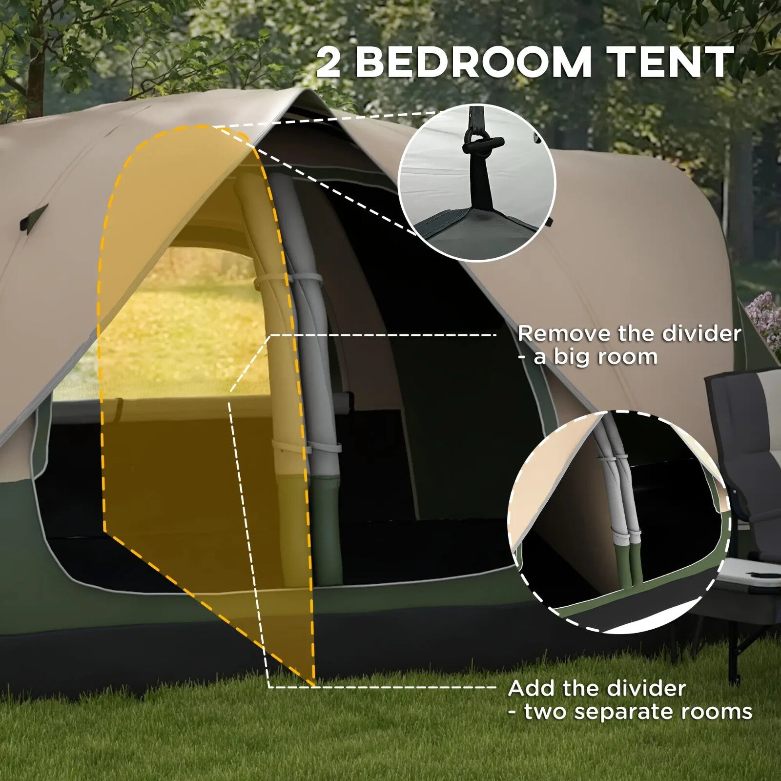 Camping Tent for 6 to 8 Man with 2000mm Waterproof Rainfly and Carry Bag Outdoor - Home and Garden Furniture Shop - rustic - furniture
