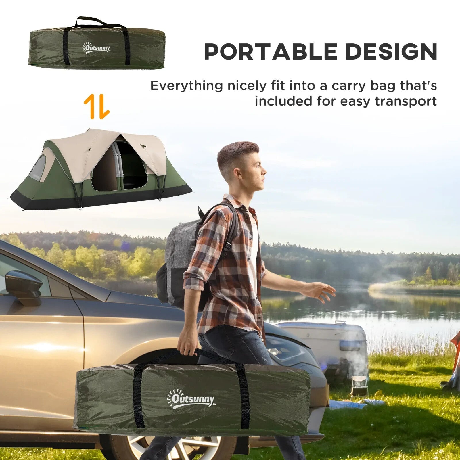 Camping Tent for 6 to 8 Man with 2000mm Waterproof Rainfly and Carry Bag Outdoor - Home and Garden Furniture Shop - rustic - furniture