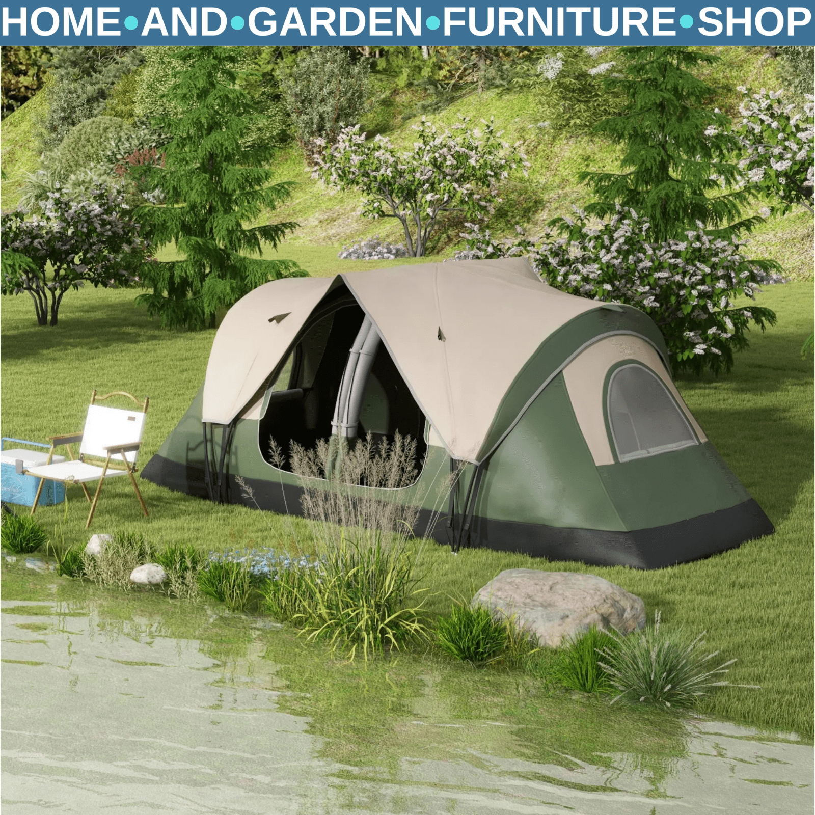 Camping Tent for 6 to 8 Man with 2000mm Waterproof Rainfly and Carry Bag Outdoor - Home and Garden Furniture Shop - rustic - furniture