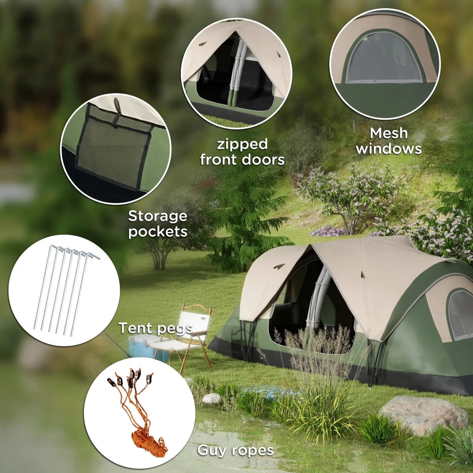 Camping Tent for 6 to 8 Man with 2000mm Waterproof Rainfly and Carry Bag Outdoor - Home and Garden Furniture Shop - rustic - furniture