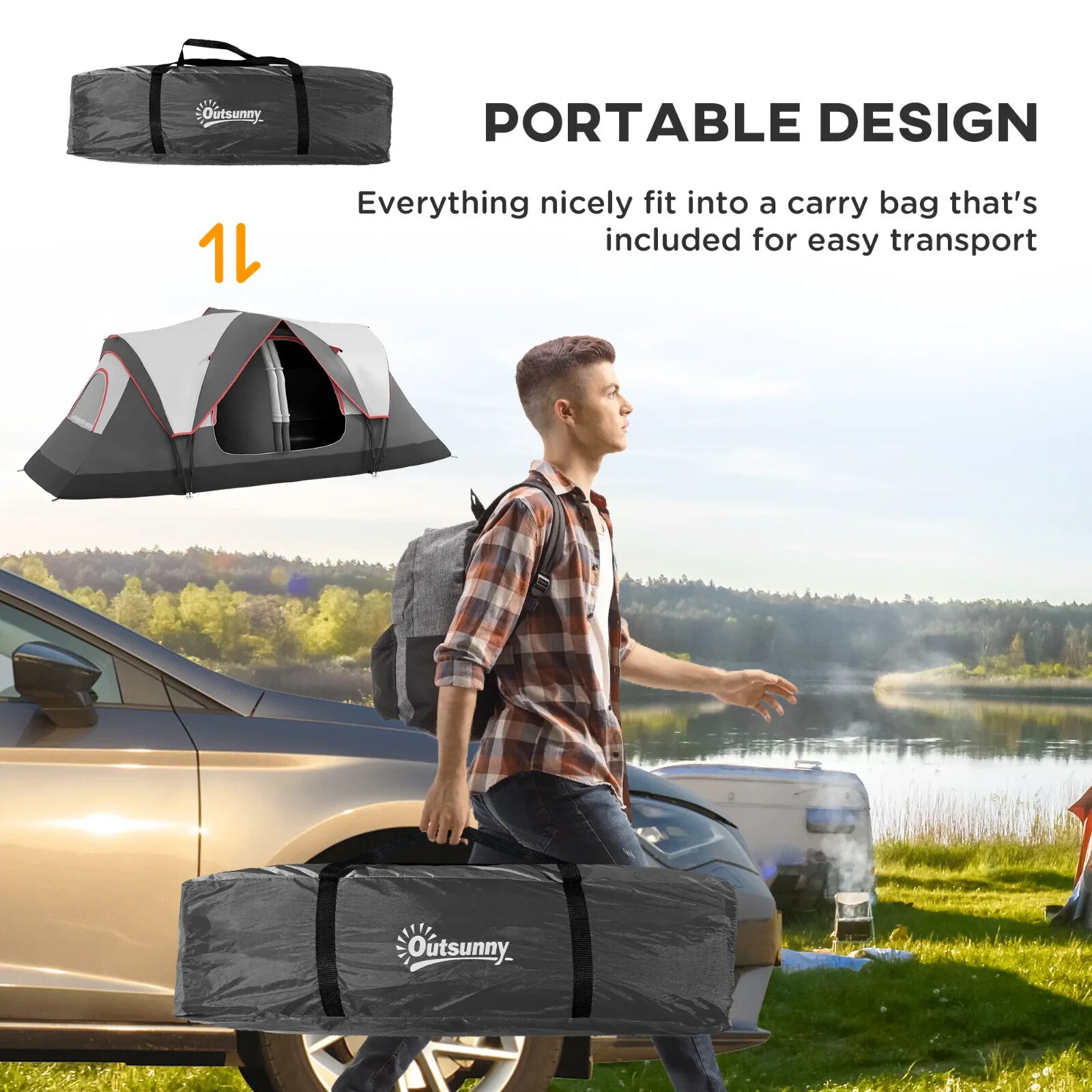 Camping Tent for 6 to 8 People with 2000mm Waterproof Rainfly and Bag for Hiking - Home and Garden Furniture Shop - rustic - furniture