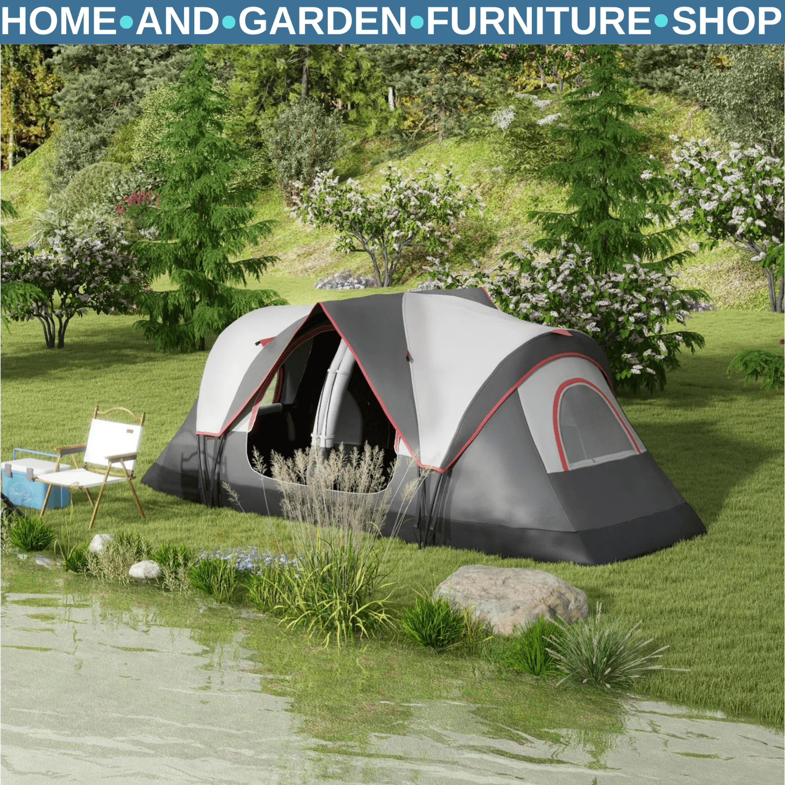 Camping Tent for 6 to 8 People with 2000mm Waterproof Rainfly and Bag for Hiking - Home and Garden Furniture Shop - rustic - furniture