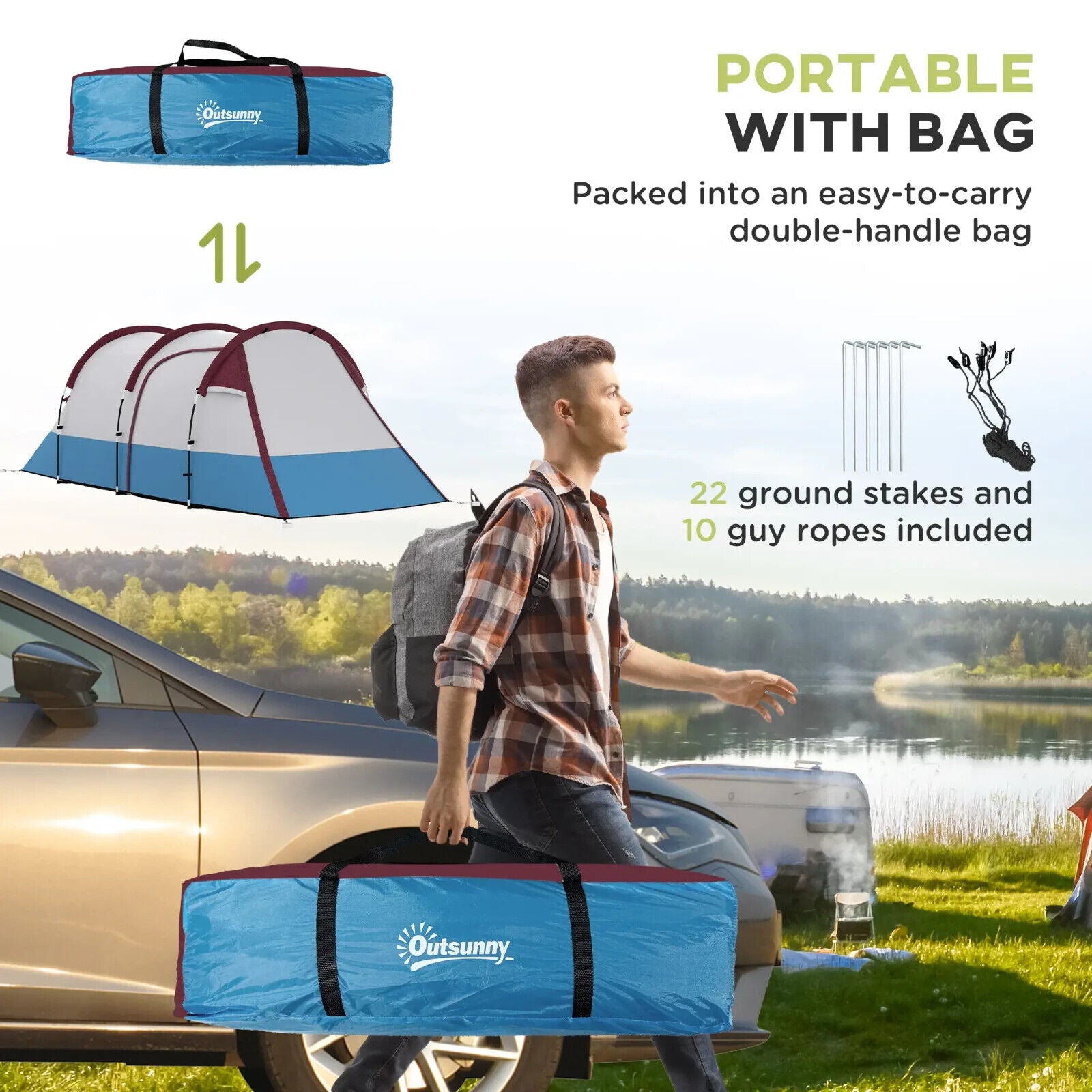 Camping Tunnel Tent w/ Bedroom Living Area Waterproof Bag for 2 to 3 Person Use - Home and Garden Furniture Shop - #rustic - furniture#