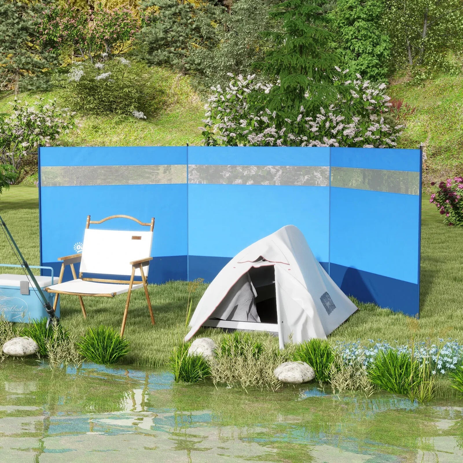 Camping Windbreaker Steel Poles Rectangular with Clear Windows & Carry Bag Blue - Home and Garden Furniture Shop - rustic - furniture