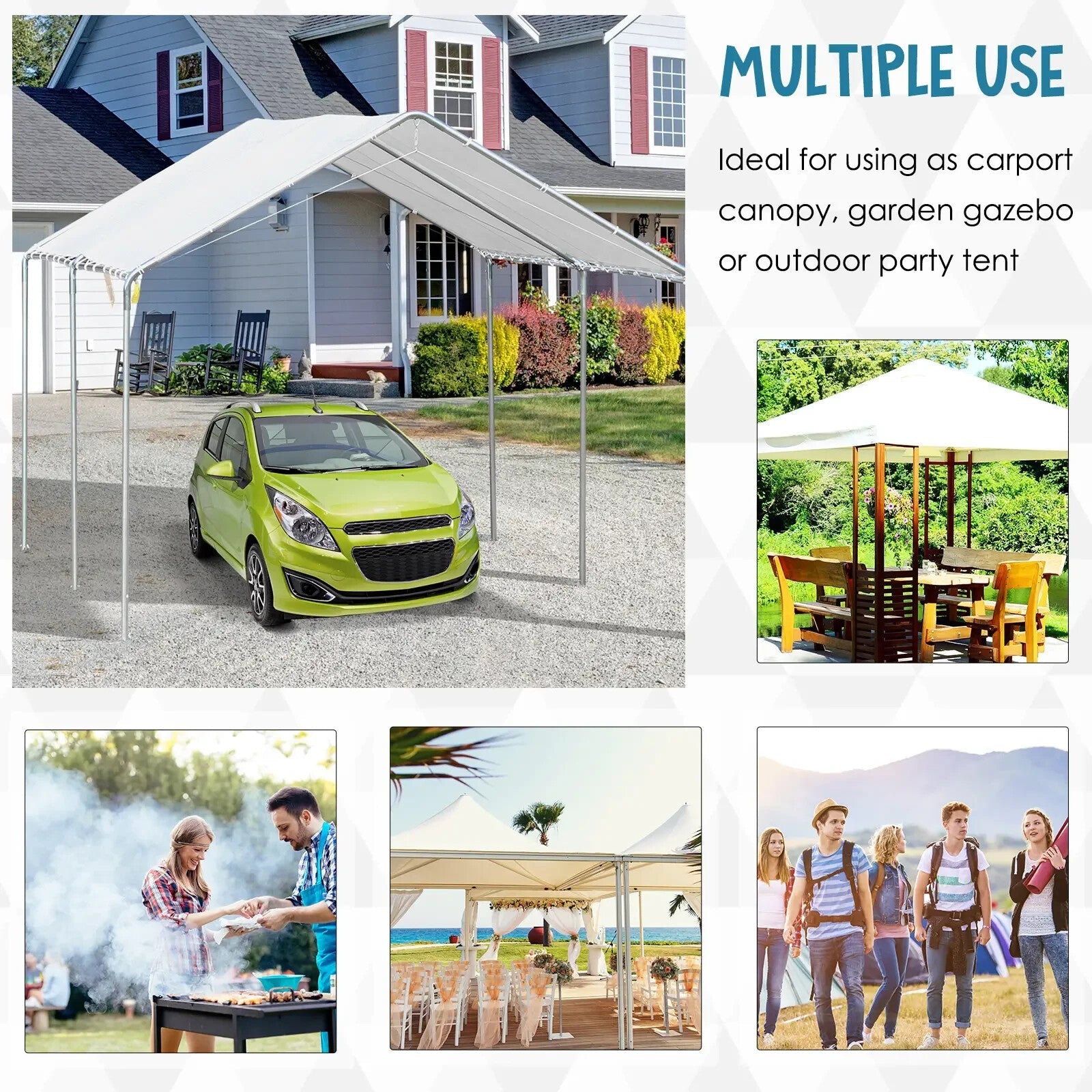 Carport Garage Shelter Polyethylene Canopy Tent UV Resistant Waterproof White - Home and Garden Furniture Shop - rustic - furniture