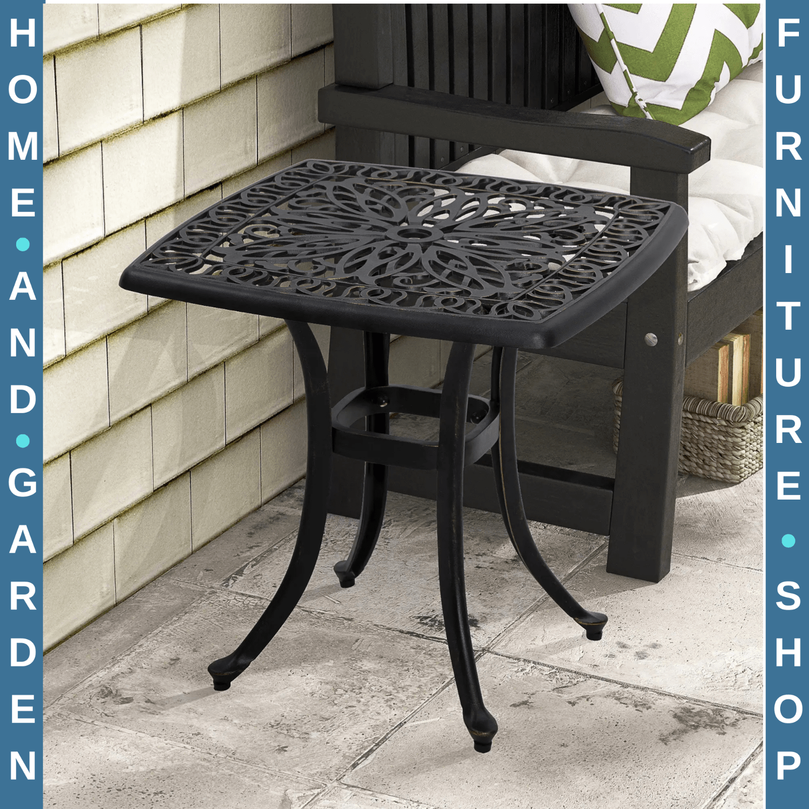 Cast Aluminium Bistro Table with Umbrella Hole - Outdoor Garden Furniture - Home and Garden Furniture Shop - rustic - furniture