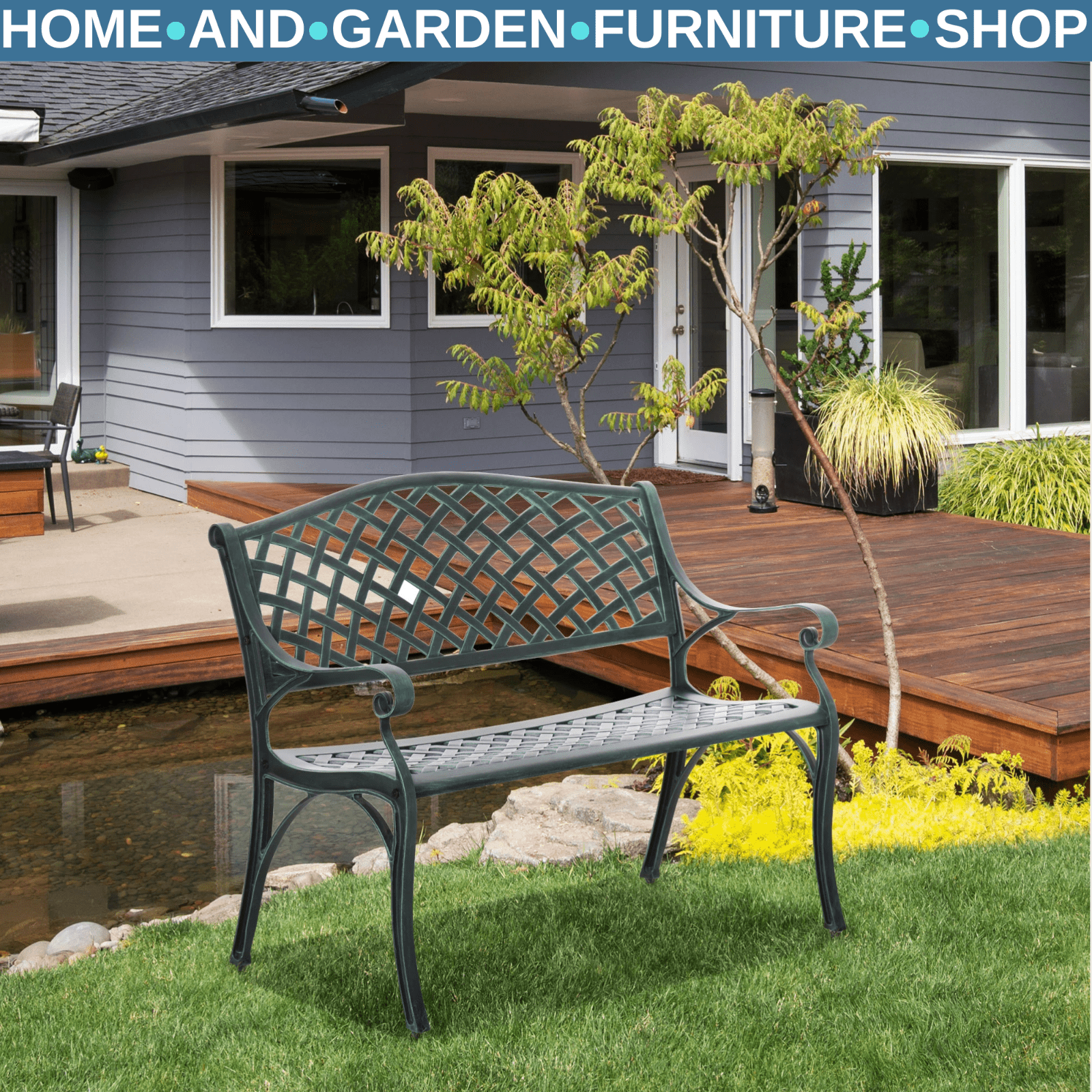 Cast Aluminium Garden Bench 2 Seater Outdoor Patio Loveseat for Porch or Park - Home and Garden Furniture Shop - rustic - furniture