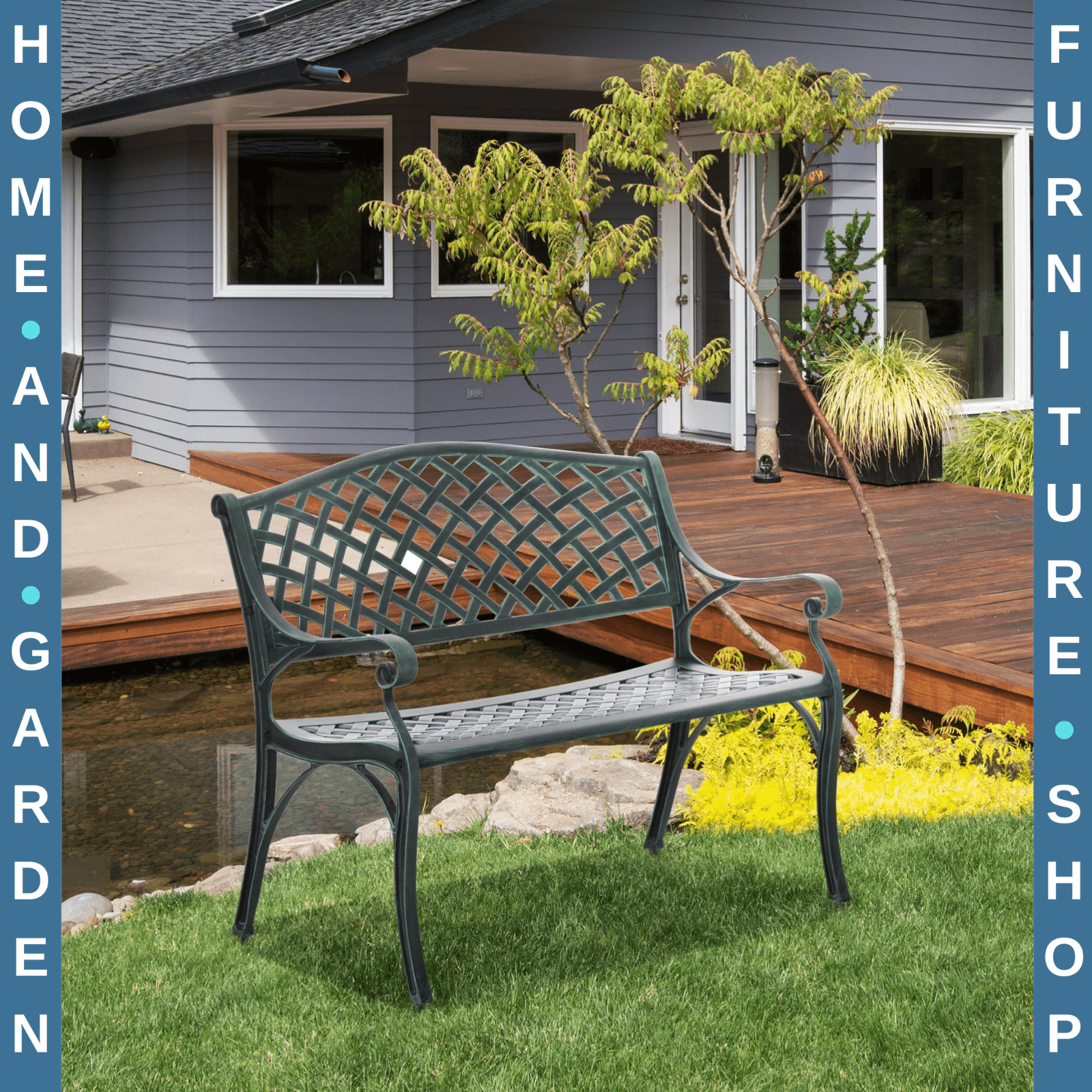 Cast Aluminium Garden Bench 2 Seater Outdoor Patio Loveseat for Porch or Park - Home and Garden Furniture Shop - rustic - furniture