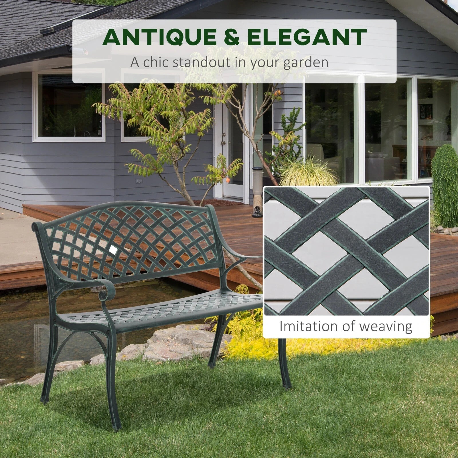 Cast Aluminium Garden Bench 2 Seater Outdoor Patio Loveseat for Porch or Park - Home and Garden Furniture Shop - rustic - furniture