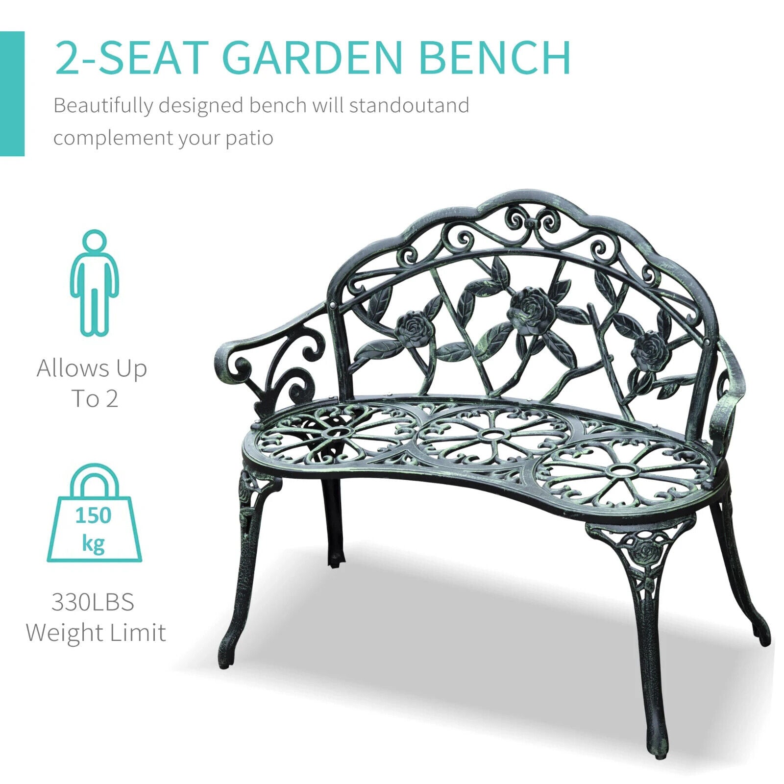 Cast Aluminium Garden Bench Outdoor Patio Chair Decorative Seating for Garden - Home and Garden Furniture Shop - #rustic - furniture#