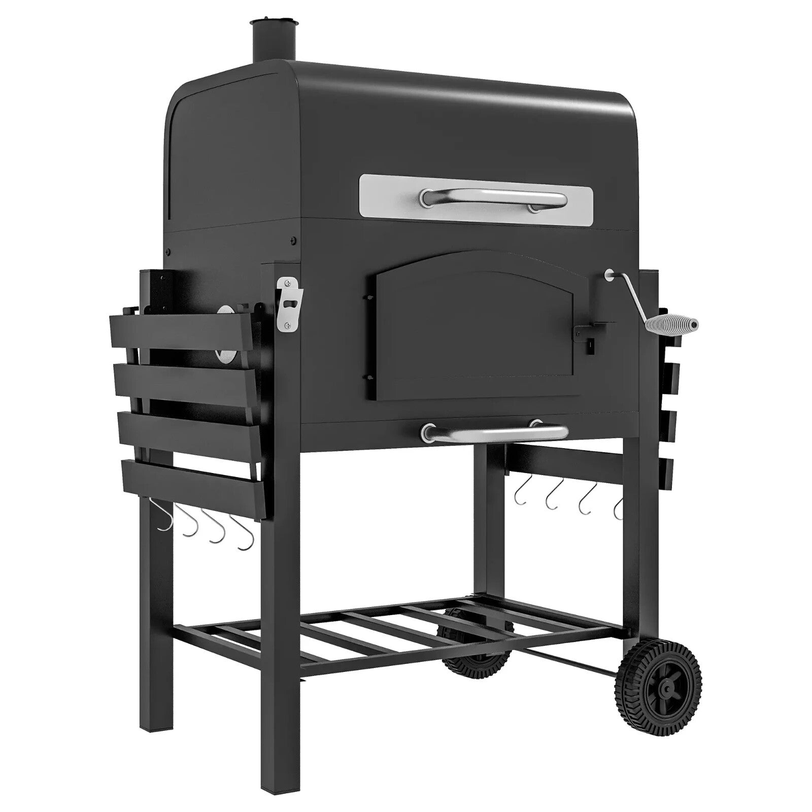 Charcoal Barbecue Grill Trolley Smoker with Adjustable Shelves & Lid Thermometer - Home and Garden Furniture Shop - rustic - furniture