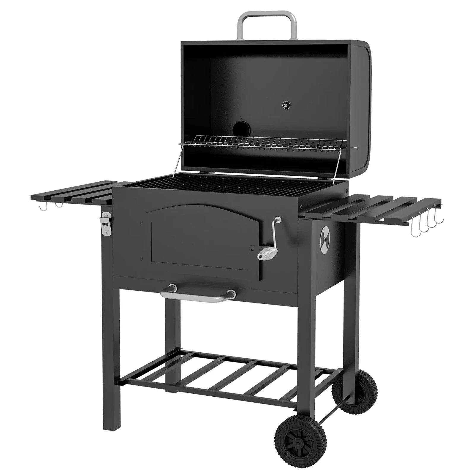 Charcoal Barbecue Grill Trolley Smoker with Adjustable Shelves & Lid Thermometer - Home and Garden Furniture Shop - rustic - furniture