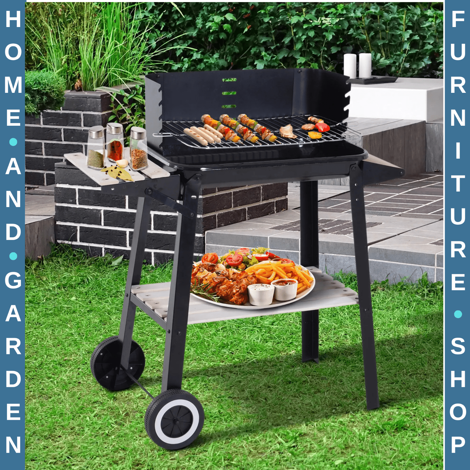 Charcoal BBQ Barbecue Grill Trolley for Outdoor Garden Patio Heating and Smoking - Home and Garden Furniture Shop - rustic - furniture