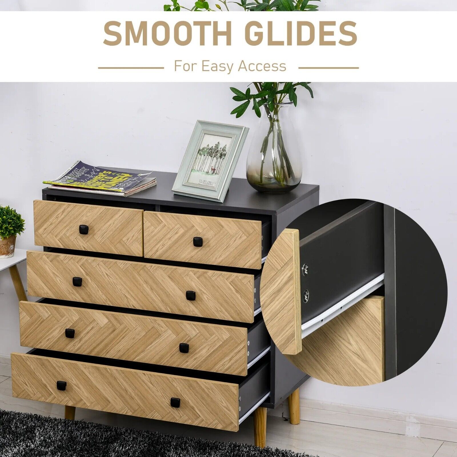 Chest of Drawers 5 Drawer Dresser Storage Cabinet Bedroom Wood Effect Bedside - Home and Garden Furniture Shop - #rustic - furniture#