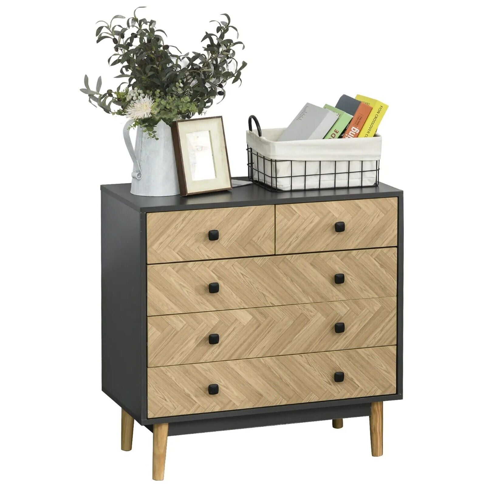 Chest of Drawers 5 Drawer Dresser Storage Cabinet Bedroom Wood Effect Bedside - Home and Garden Furniture Shop - #rustic - furniture#