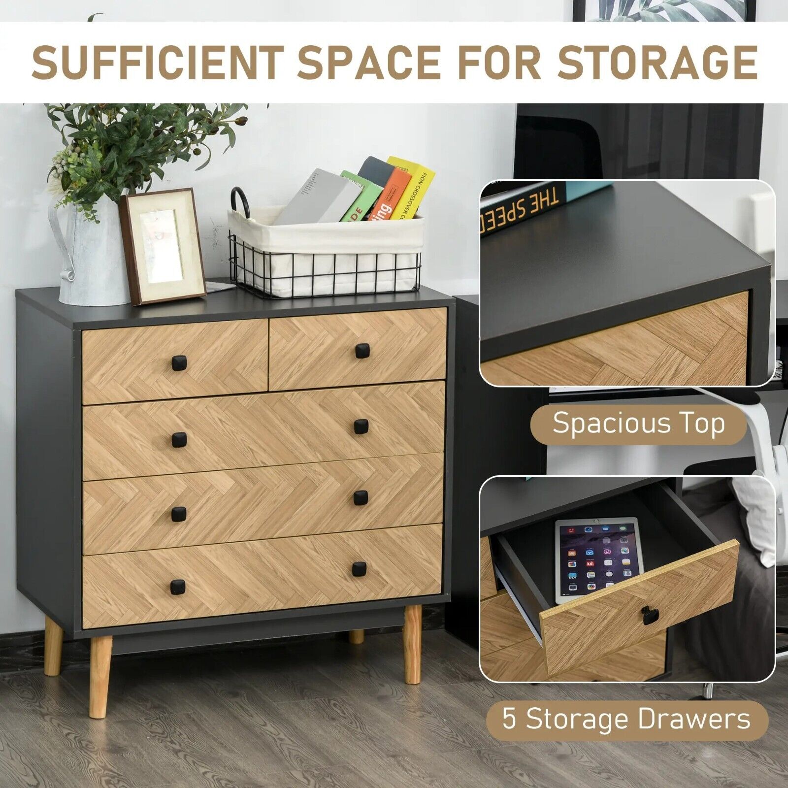 Chest of Drawers 5 Drawer Dresser Storage Cabinet Bedroom Wood Effect Bedside - Home and Garden Furniture Shop - #rustic - furniture#