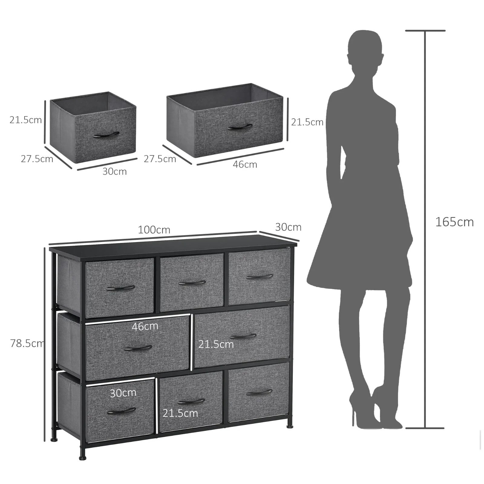Chest of Drawers 8 Foldable Storage Unit Powder Coated Steel Frame Dark Grey - Home and Garden Furniture Shop - rustic - furniture