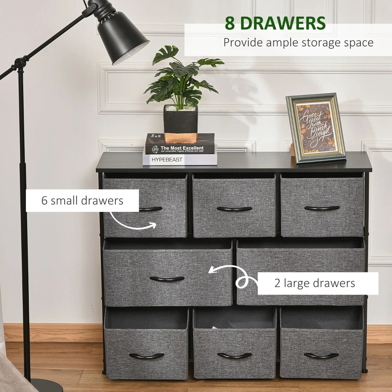 Chest of Drawers 8 Foldable Storage Unit Powder Coated Steel Frame Dark Grey - Home and Garden Furniture Shop - rustic - furniture