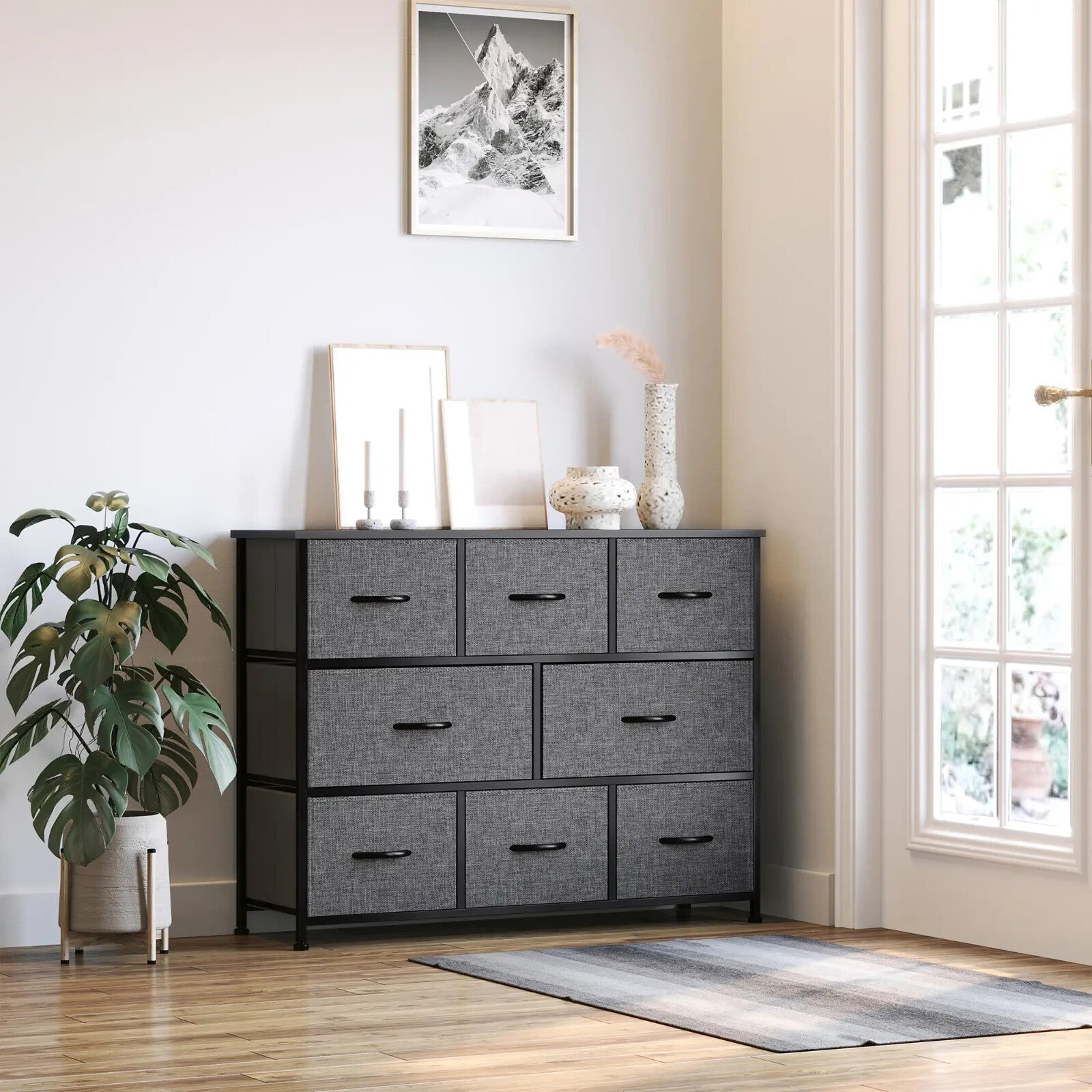 Chest of Drawers 8 Foldable Storage Unit Powder Coated Steel Frame Dark Grey - Home and Garden Furniture Shop - rustic - furniture