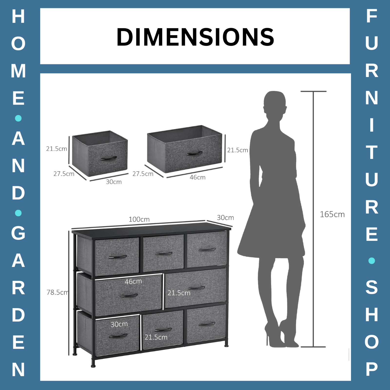 Chest of Drawers 8 Foldable Storage Unit Powder Coated Steel Frame Dark Grey - Home and Garden Furniture Shop - rustic - furniture