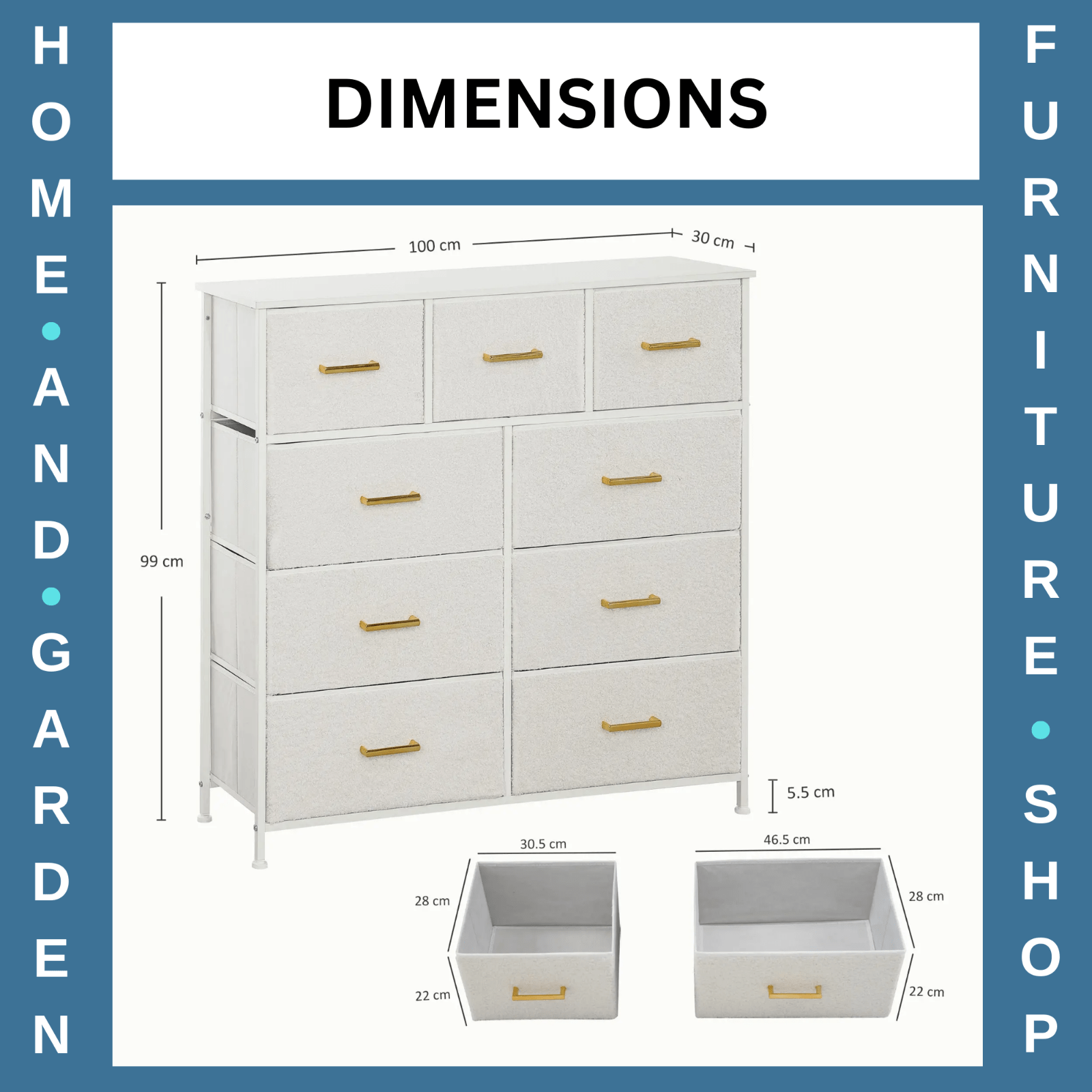 Chest of Drawers 9 Boucle Storage Powder - Coated Steel Frame Cream White - Home and Garden Furniture Shop - rustic - furniture