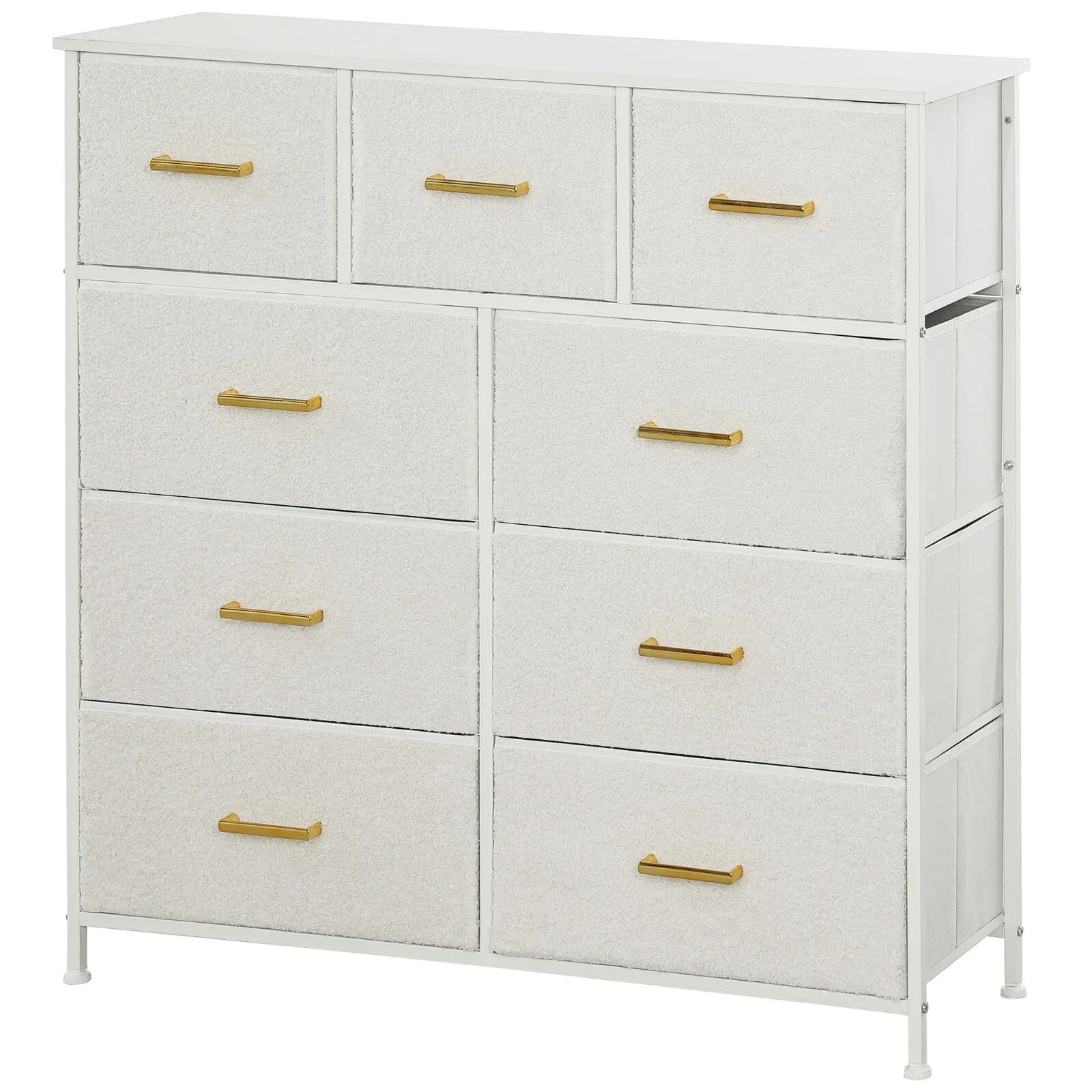 Chest of Drawers 9 Boucle Storage Powder - Coated Steel Frame Cream White - Home and Garden Furniture Shop - rustic - furniture