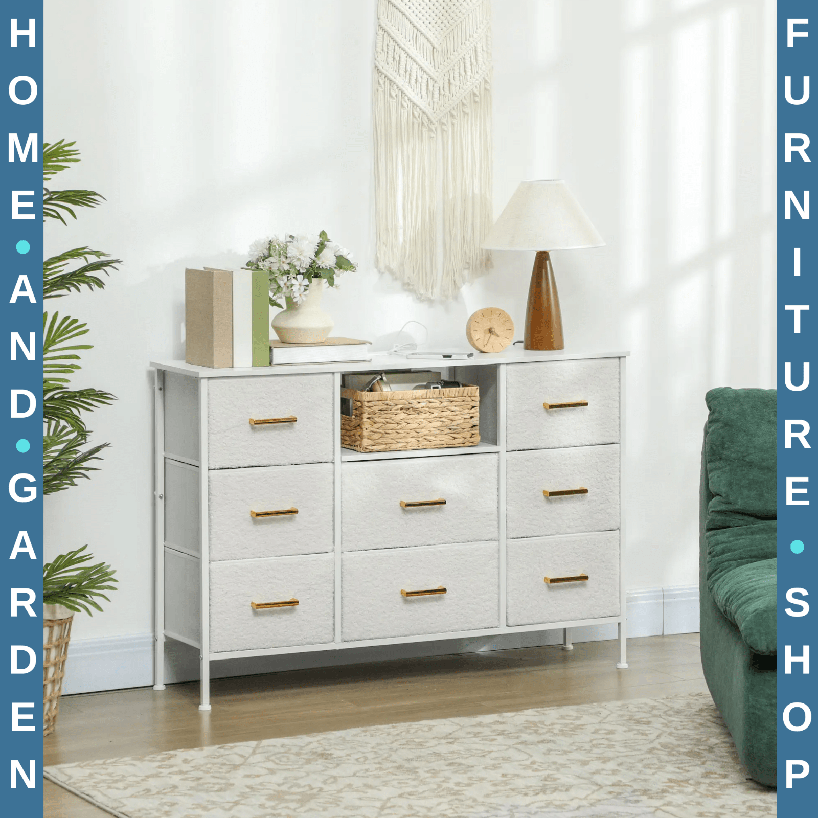 Chest of Drawers Boucle Alloy Steel Frame With Charging Station Cream White - Home and Garden Furniture Shop - rustic - furniture