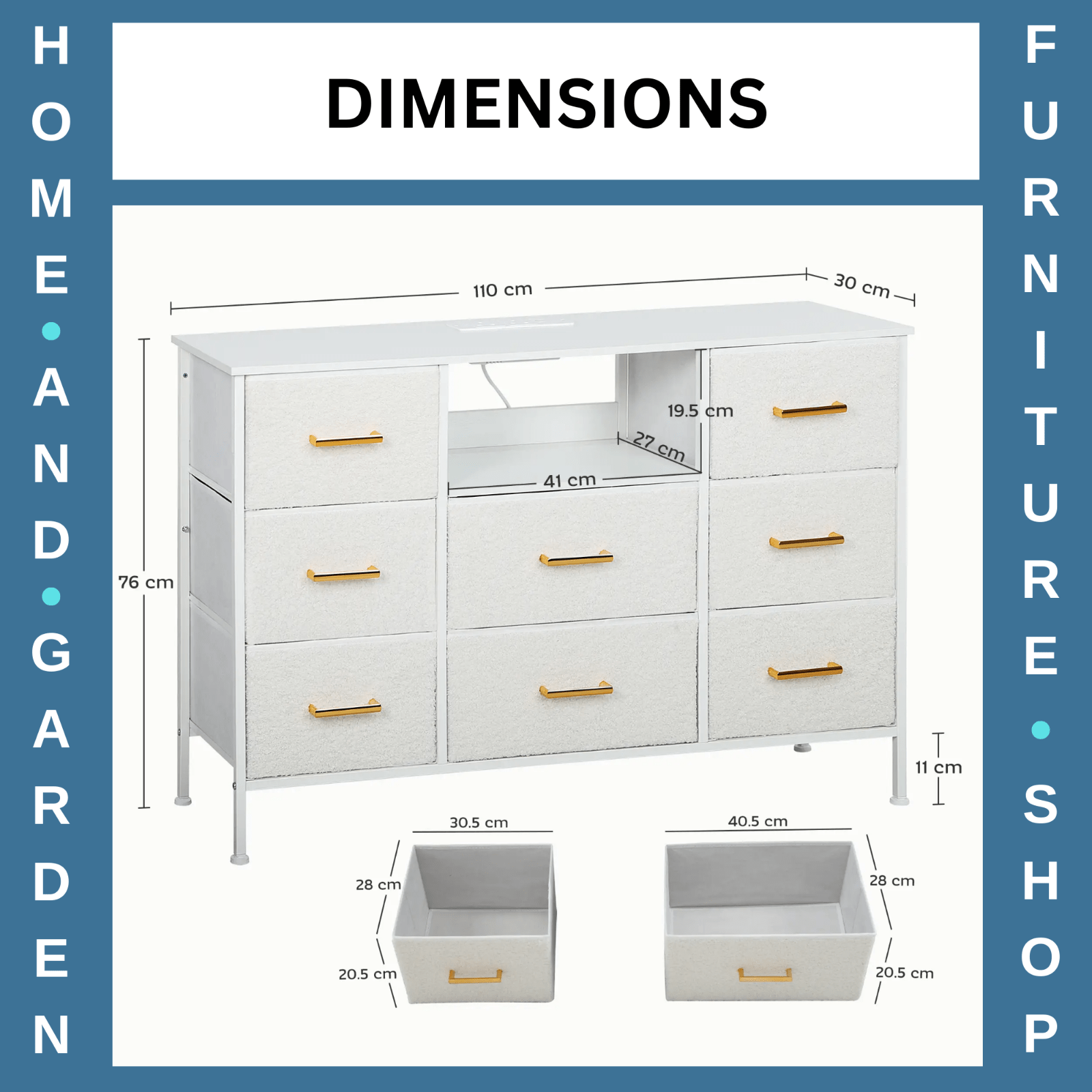 Chest of Drawers Boucle Alloy Steel Frame With Charging Station Cream White - Home and Garden Furniture Shop - rustic - furniture