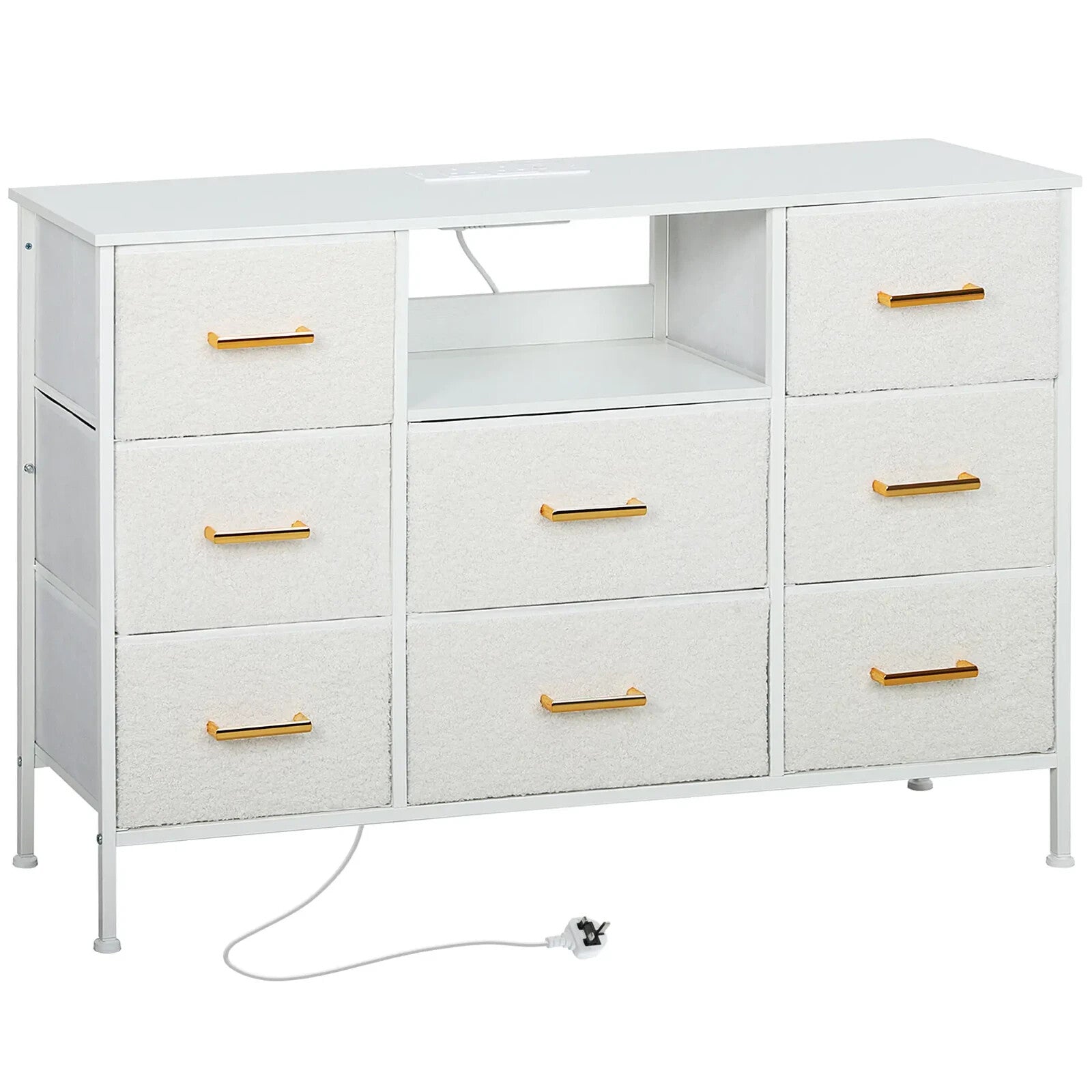 Chest of Drawers Boucle Alloy Steel Frame With Charging Station Cream White - Home and Garden Furniture Shop - rustic - furniture