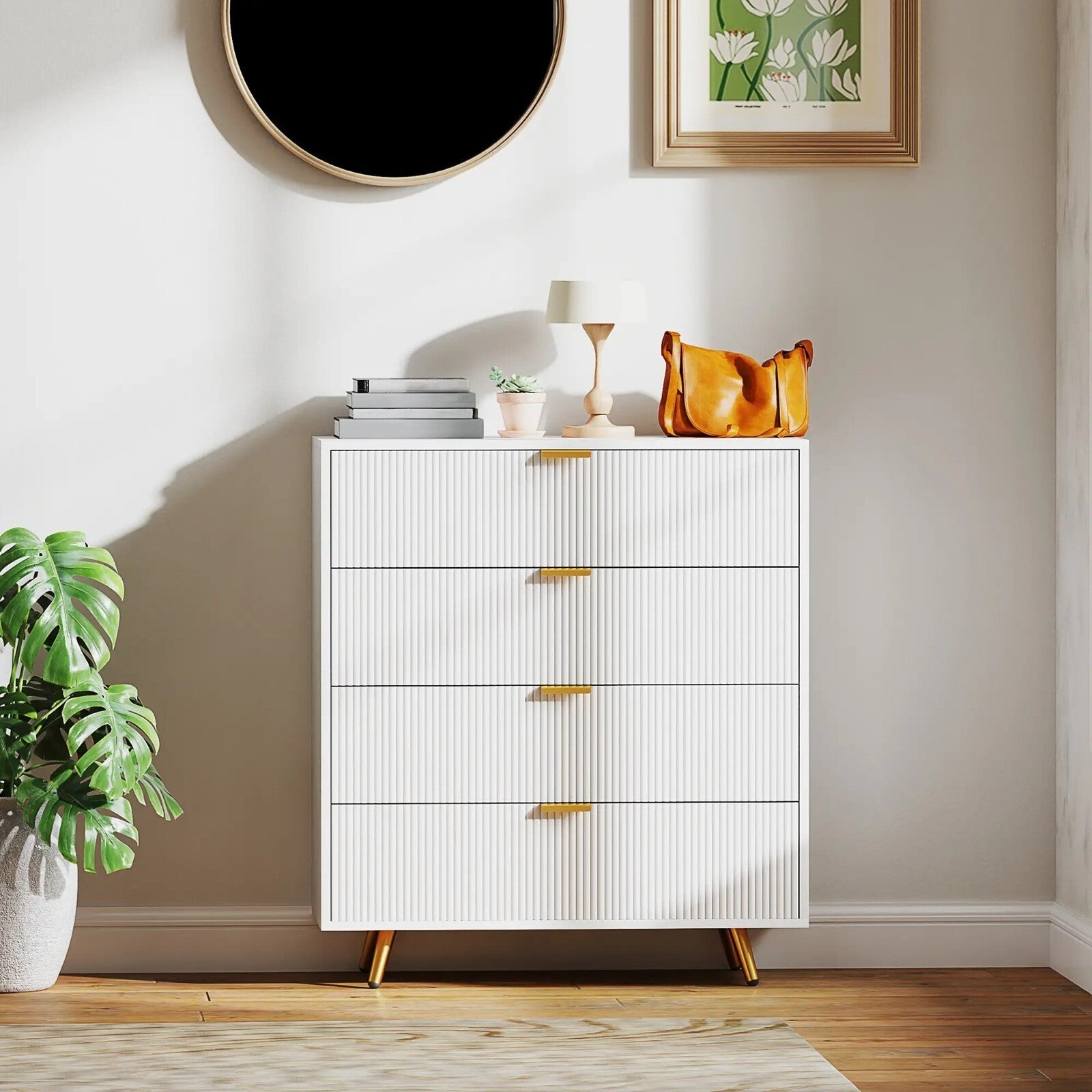 Chest of Drawers White 4 Drawer Chest Drawers Bedroom Storage Art Deco Gold Legs - Home and Garden Furniture Shop - rustic - furniture