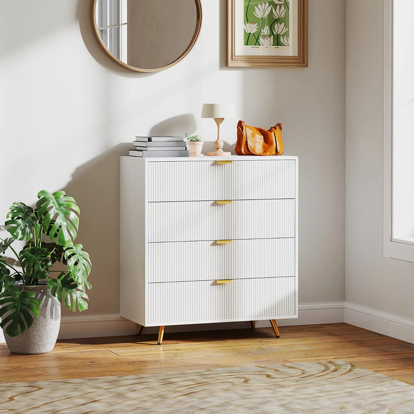 Chest of Drawers White 4 Drawer Chest Drawers Bedroom Storage Art Deco Gold Legs - Home and Garden Furniture Shop - rustic - furniture